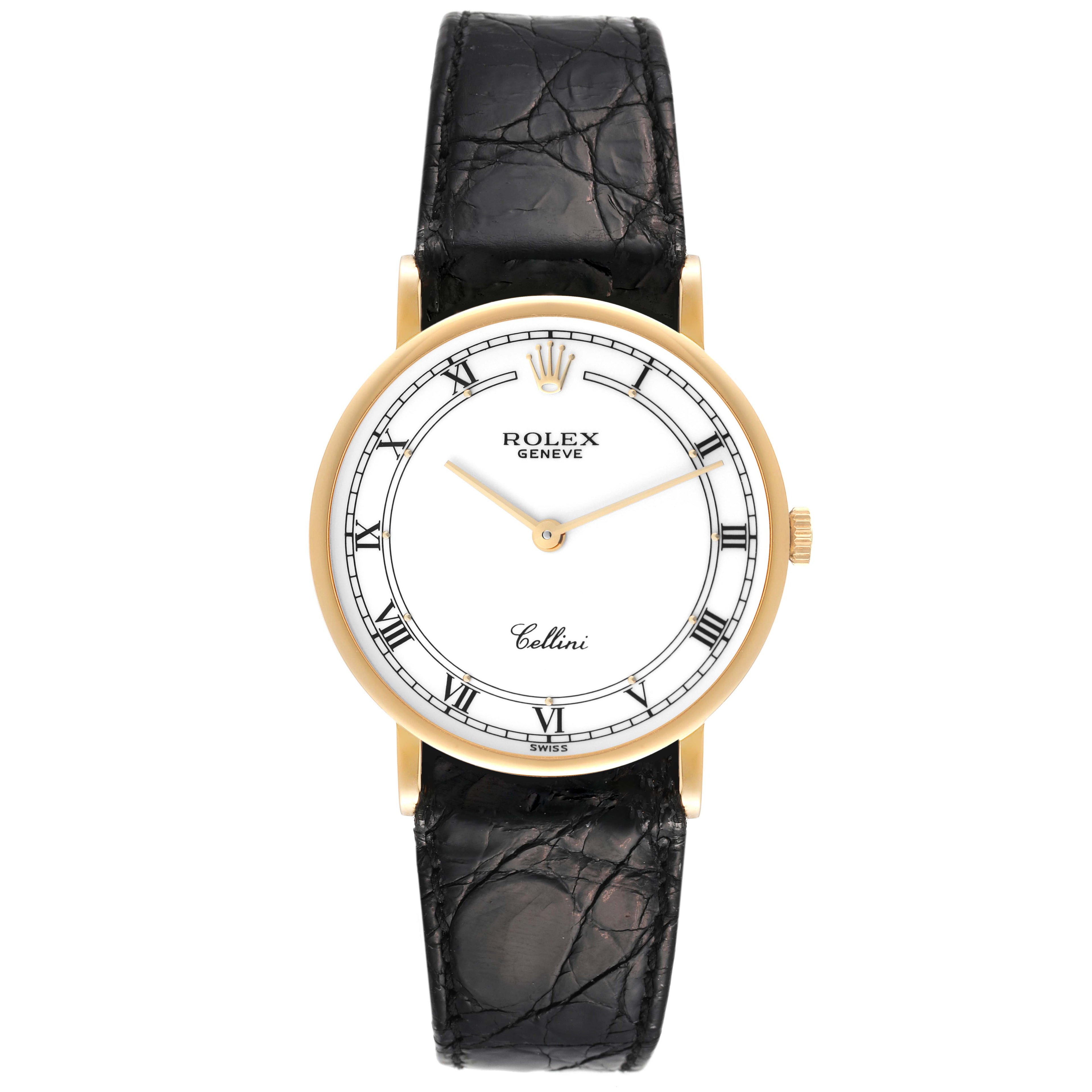 Rolex Cellini Classic 18K Yellow Gold White Roman Dial Mens Watch 5112