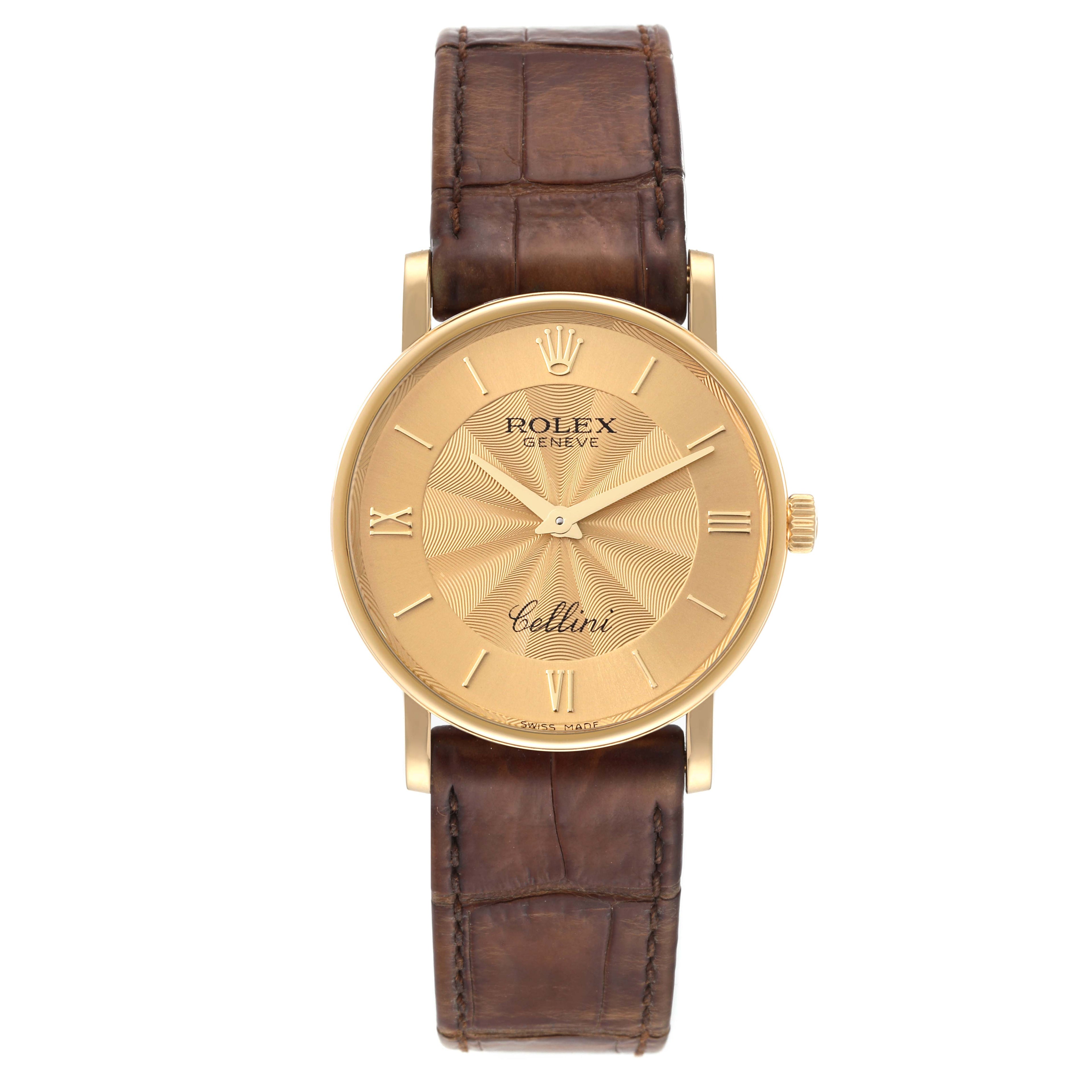 Rolex Cellini Classic Champagne Decorated Dial Mens Watch 5115 Box Card