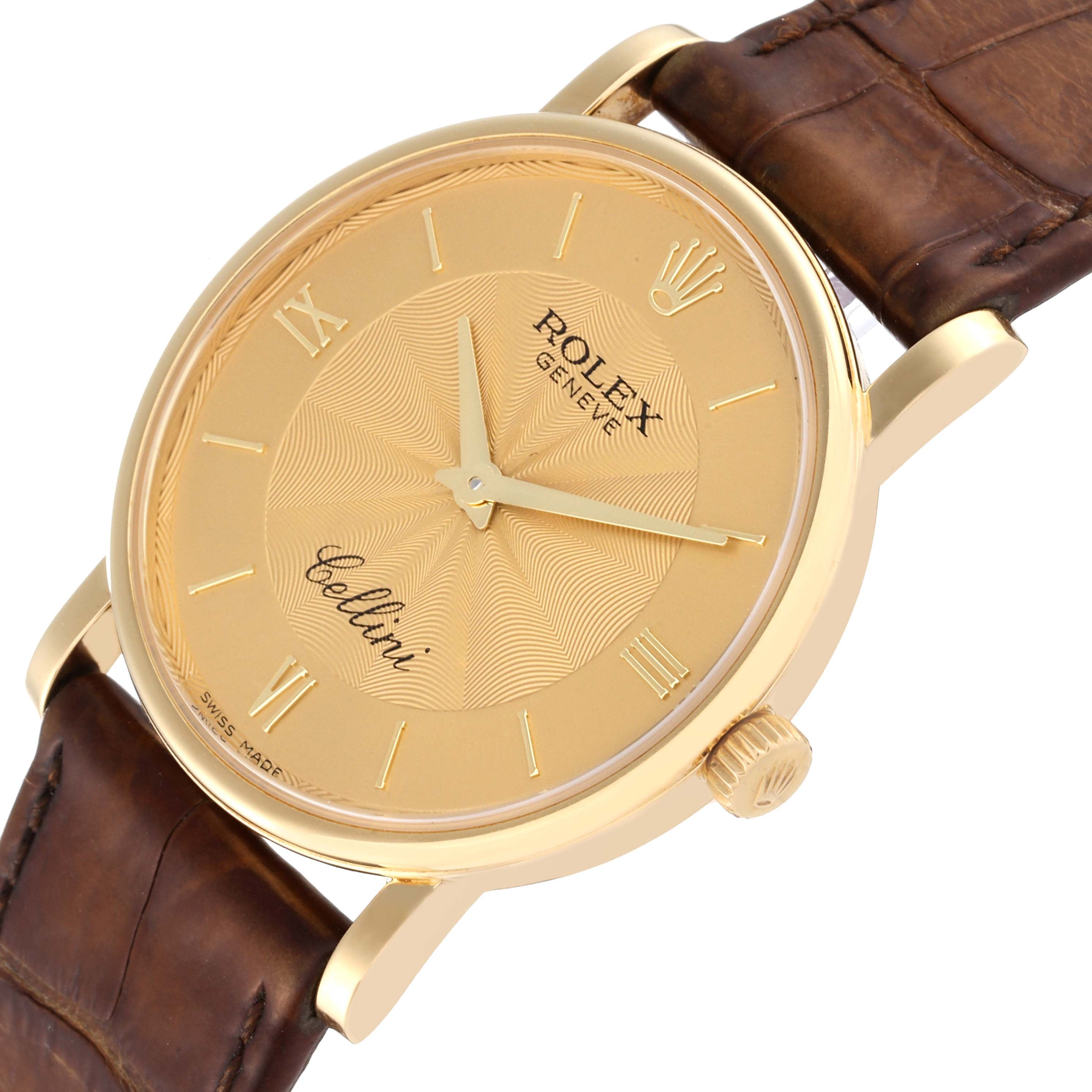 Rolex Cellini Classic Champagne Decorated Dial Mens Watch 5115 Box Card