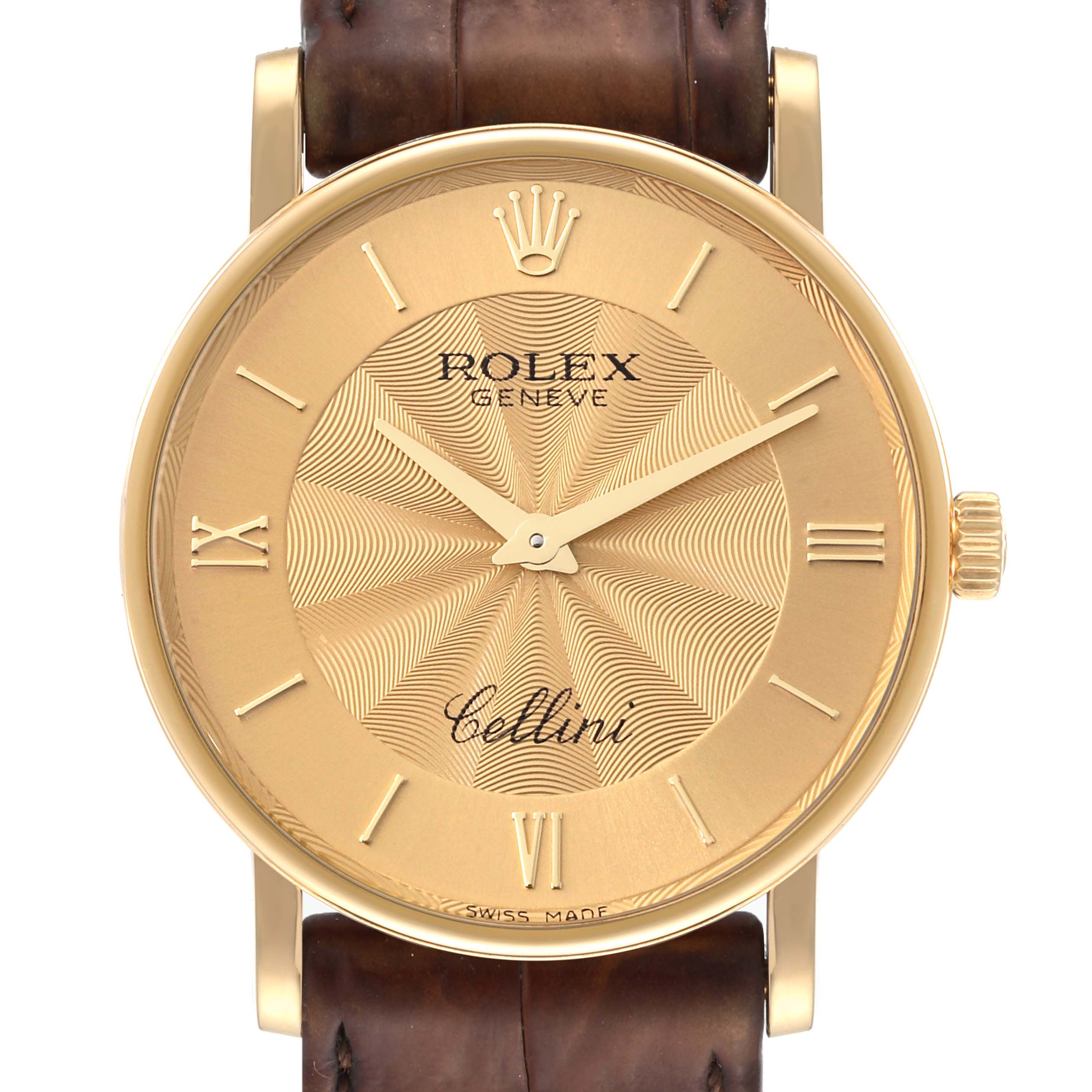 Rolex Cellini Classic Champagne Decorated Dial Mens Watch 5115 Box Card