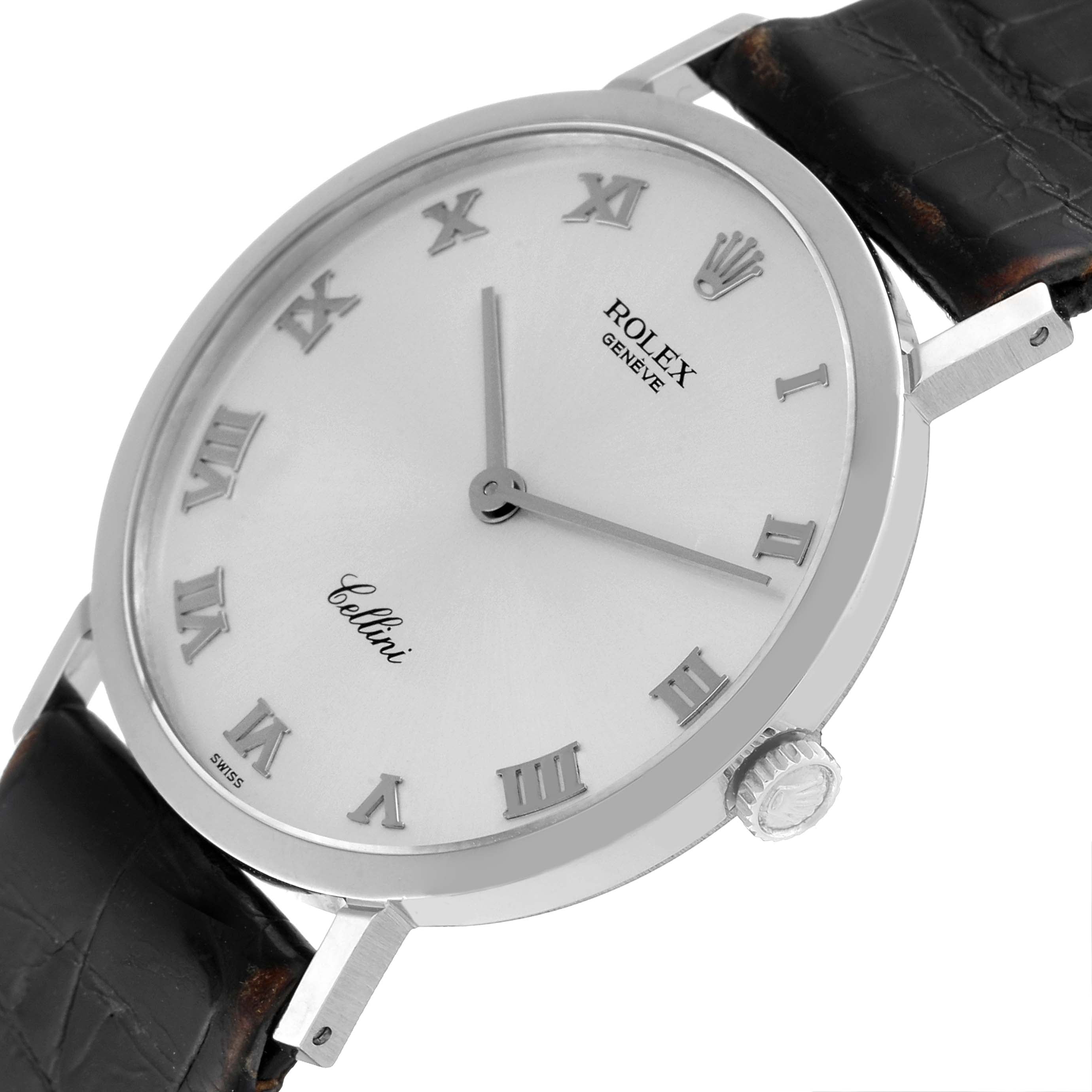Rolex Cellini Classic Mens 18k White Gold Roman Dial Watch 4112