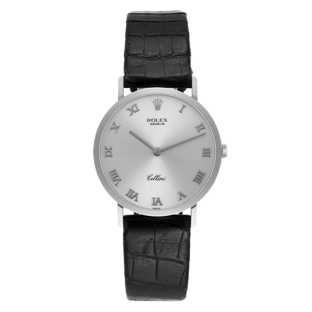 Rolex Cellini Classic Mens 18k White Gold Roman Dial Watch 4112