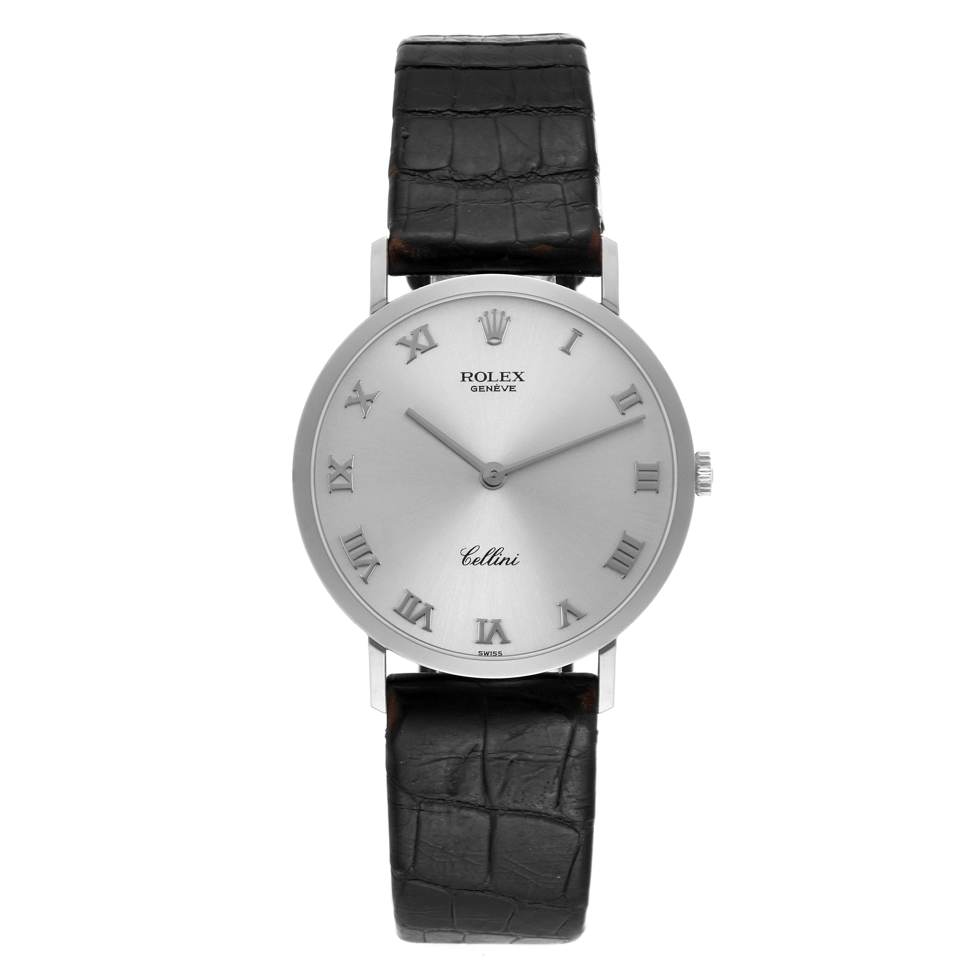 Rolex Cellini Classic Mens 18k White Gold Roman Dial Watch 4112
