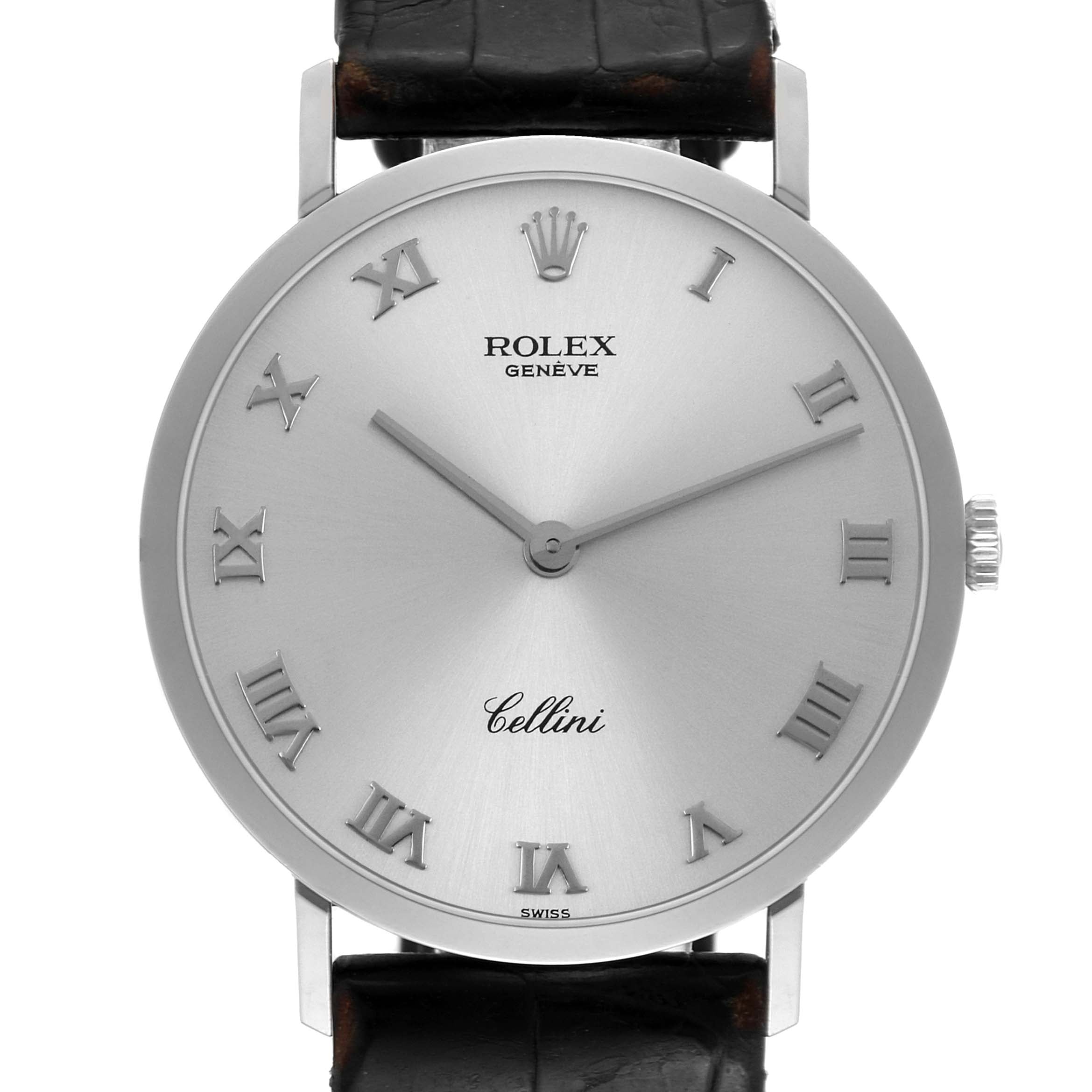 Rolex Cellini Classic Mens 18k White Gold Roman Dial Watch 4112