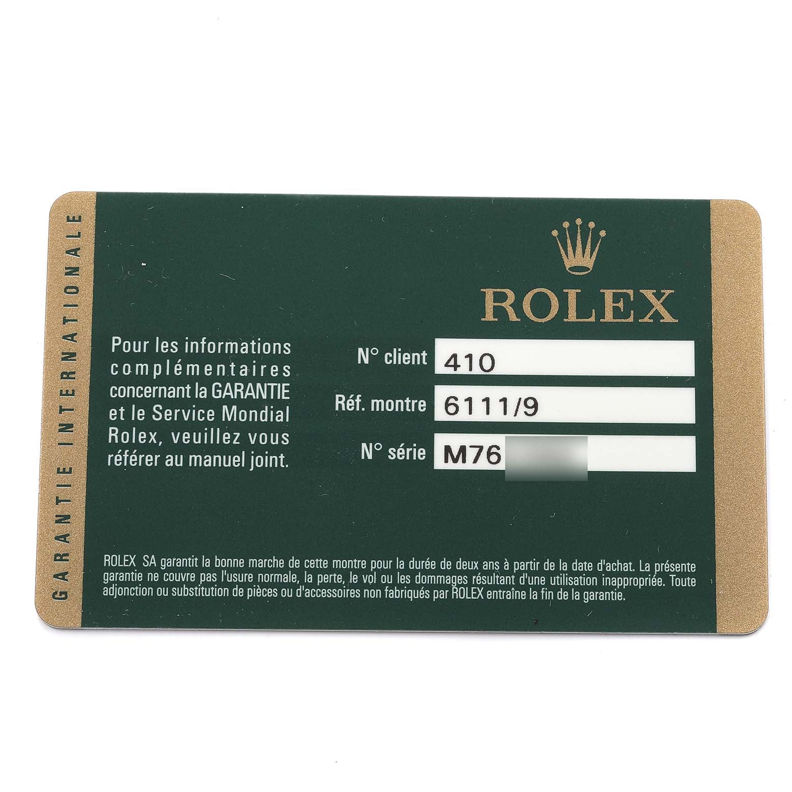 Rolex Cellini Classic White Gold Silver Dial Ladies Watch 6111 Card