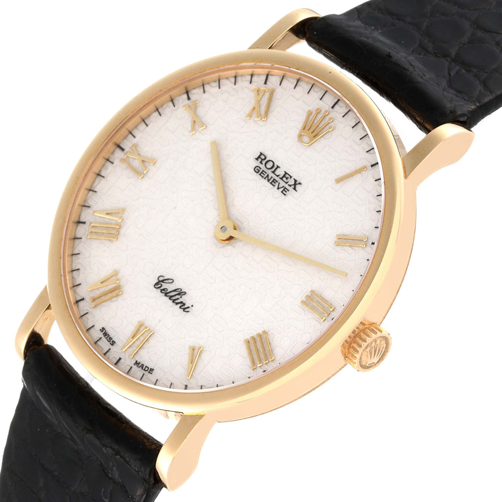 Rolex Cellini Classic Yellow Gold Anniversary Dial Black Strap Watch 5112