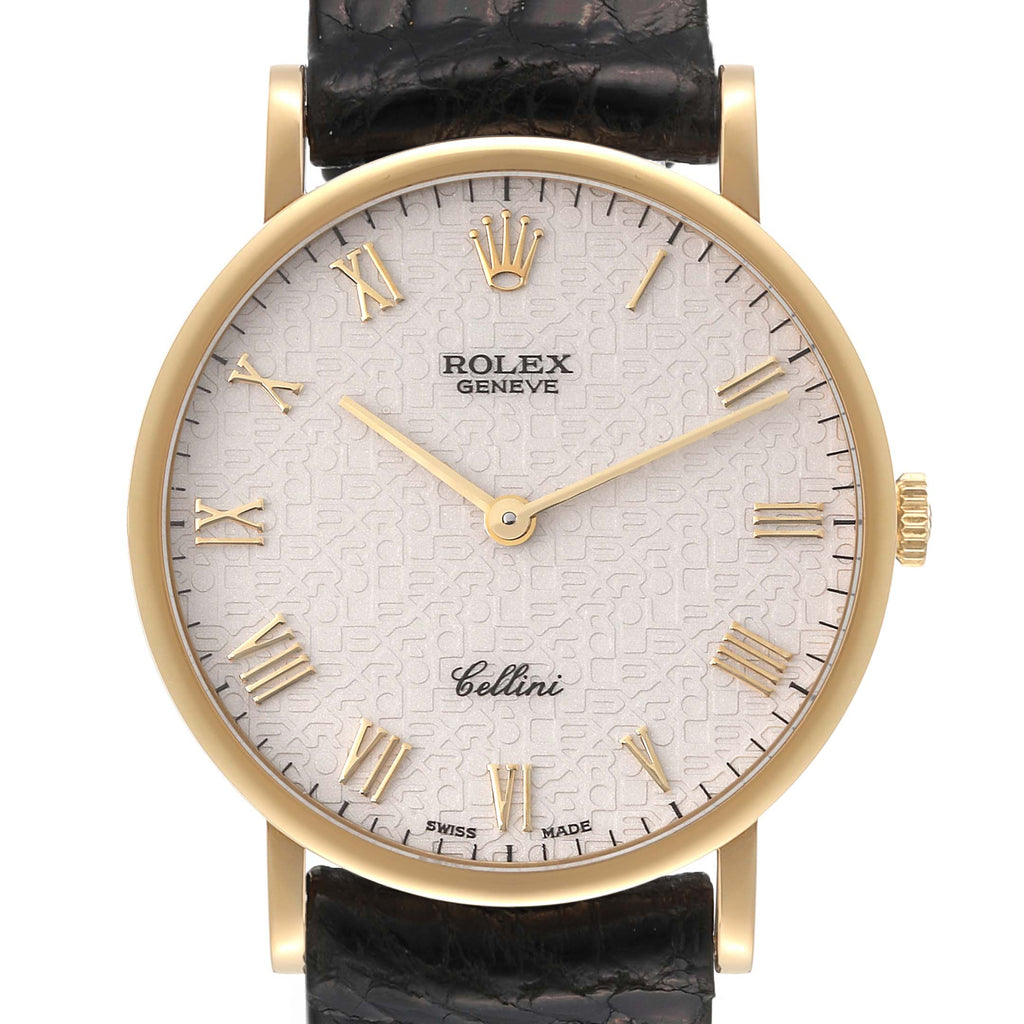Rolex Cellini Classic Yellow Gold Anniversary Dial Black Strap Watch 5112