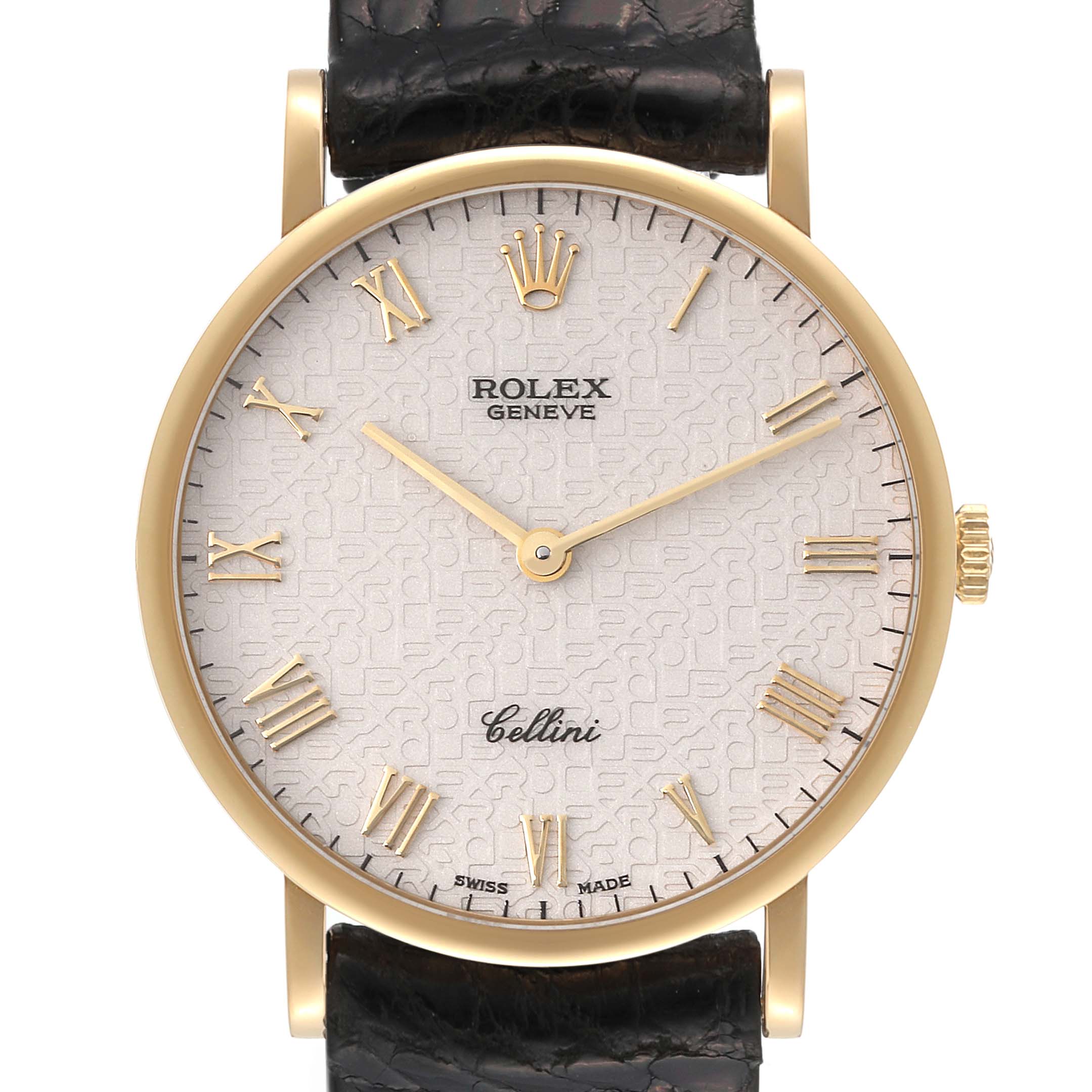 Rolex Cellini Classic Yellow Gold Anniversary Dial Black Strap Watch 5112