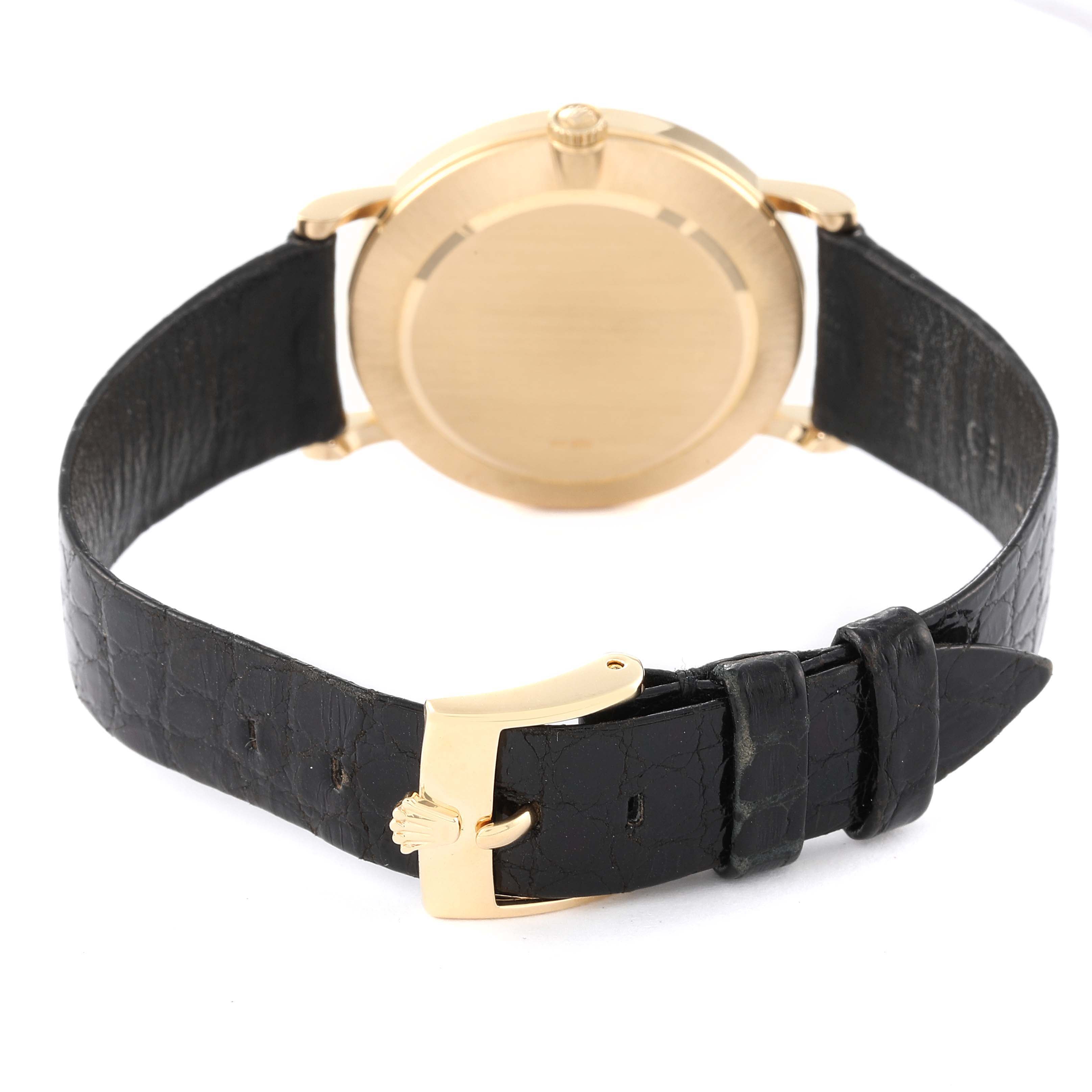 Rolex Cellini Classic Yellow Gold Anniversary Dial Black Strap Watch 5112
