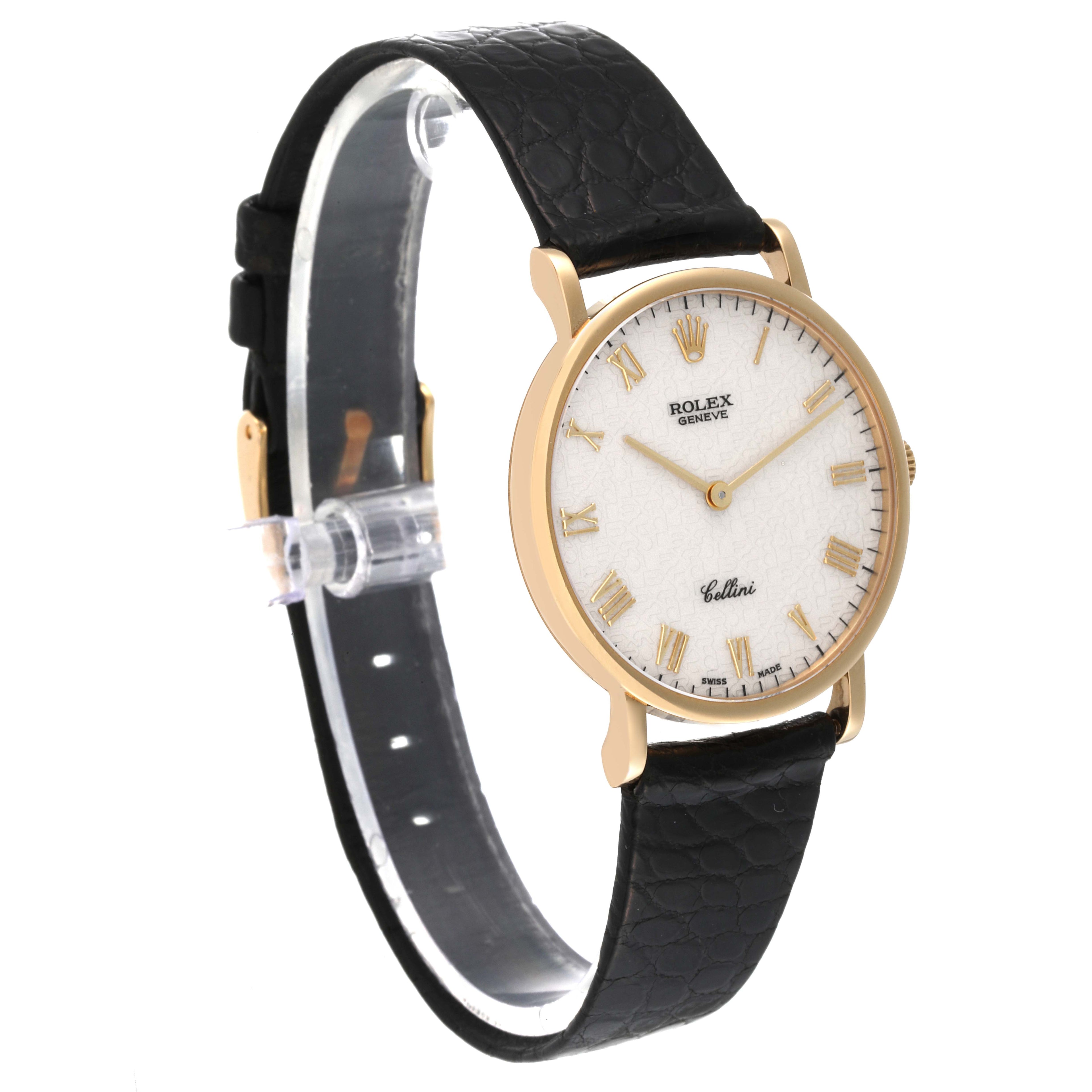 Rolex Cellini Classic Yellow Gold Anniversary Dial Black Strap Watch 5112