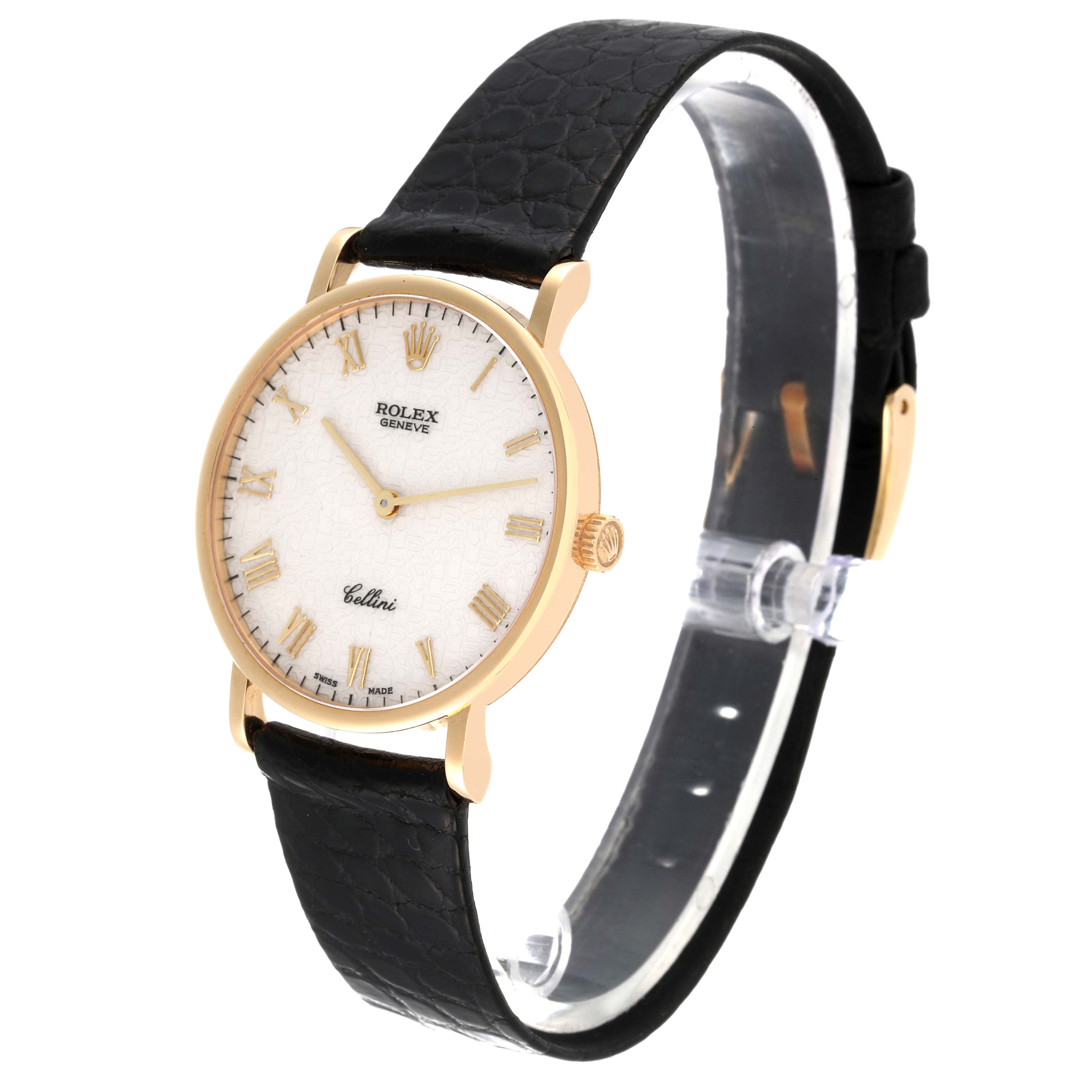 Rolex Cellini Classic Yellow Gold Anniversary Dial Black Strap Watch 5112