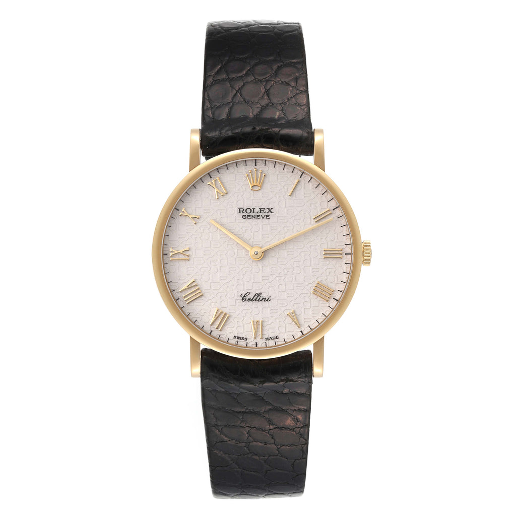Rolex Cellini Classic Yellow Gold Anniversary Dial Black Strap Watch 5112