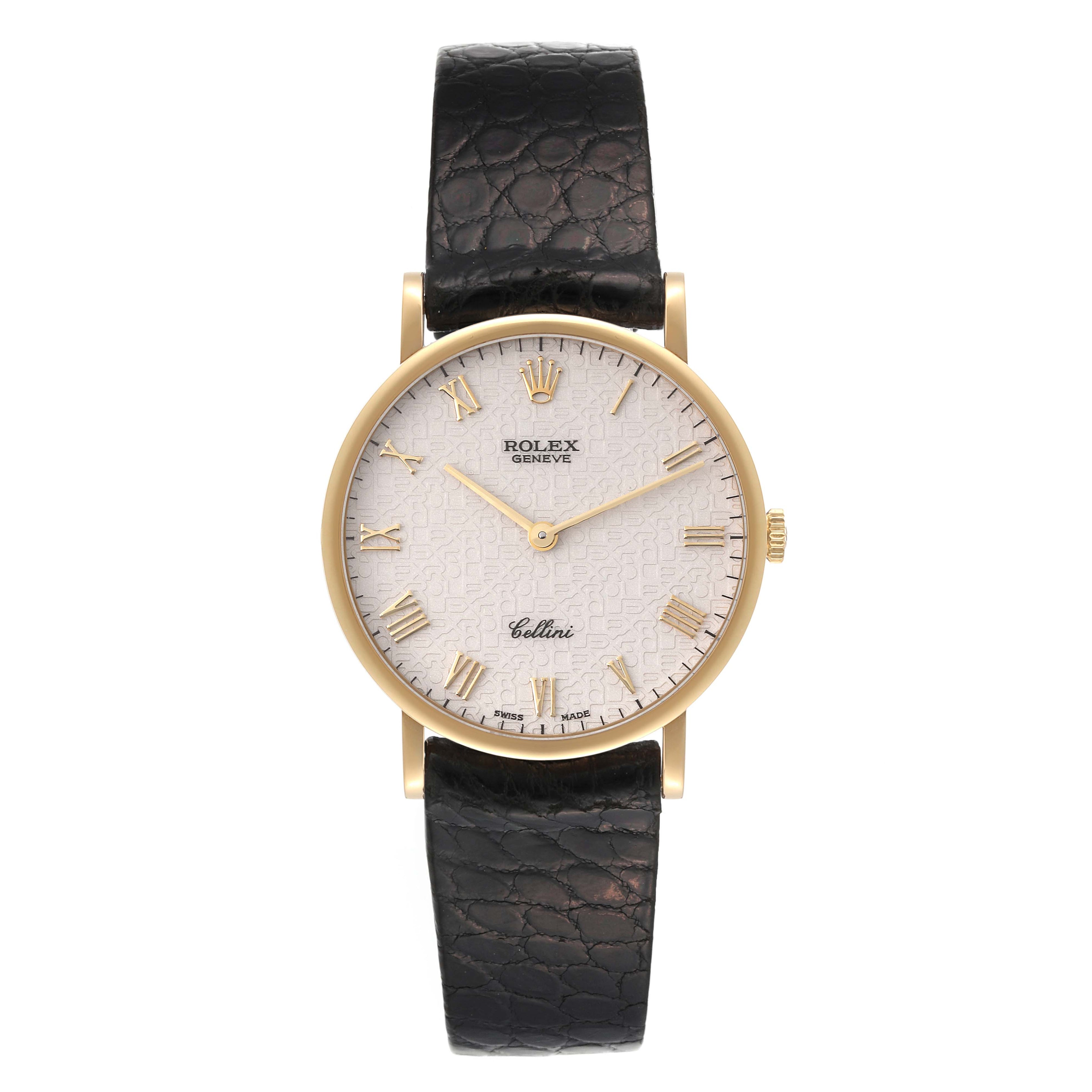 Rolex Cellini Classic Yellow Gold Anniversary Dial Black Strap Watch 5112