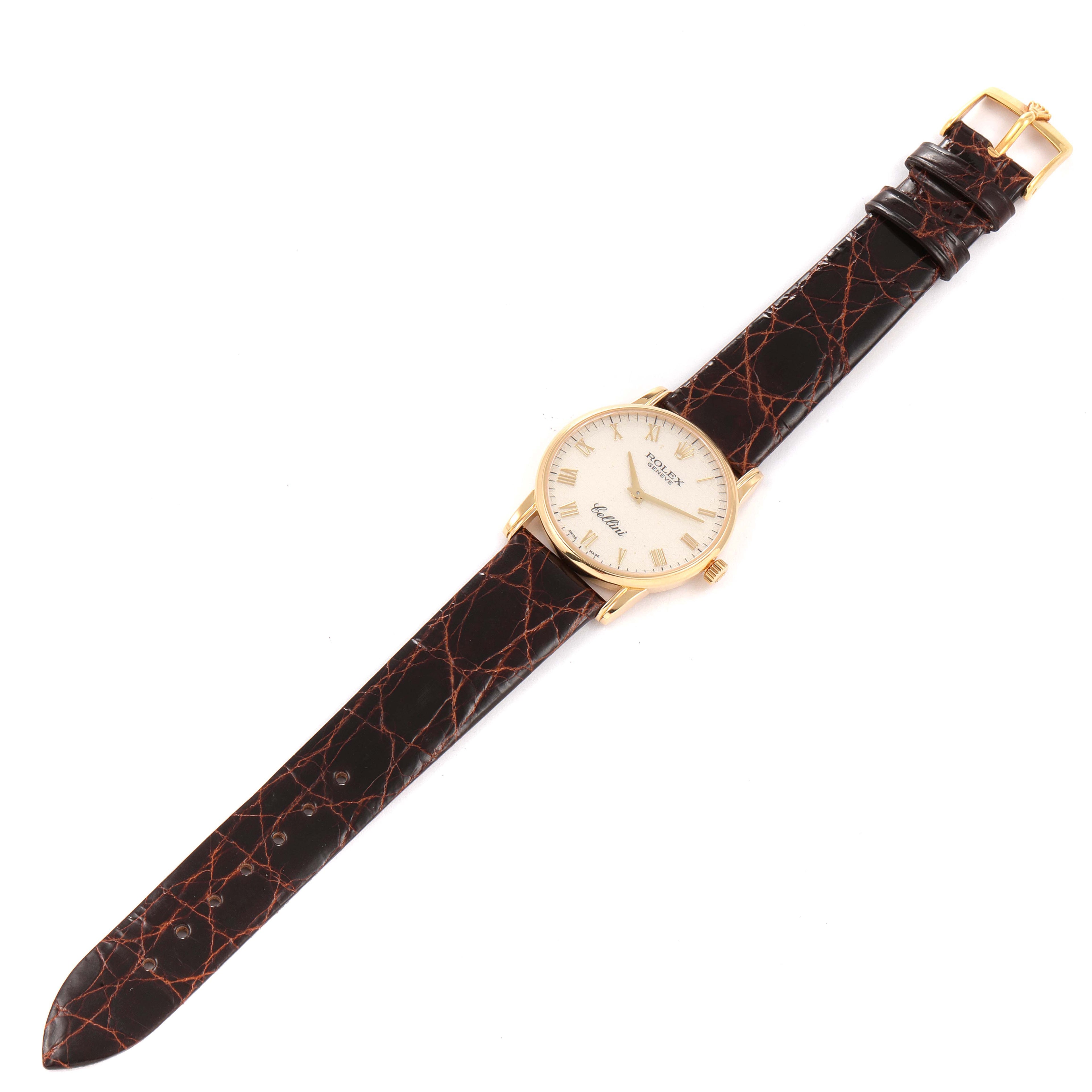 Rolex Cellini Classic Yellow Gold Anniversary Dial Black Strap Watch 5116 Box P