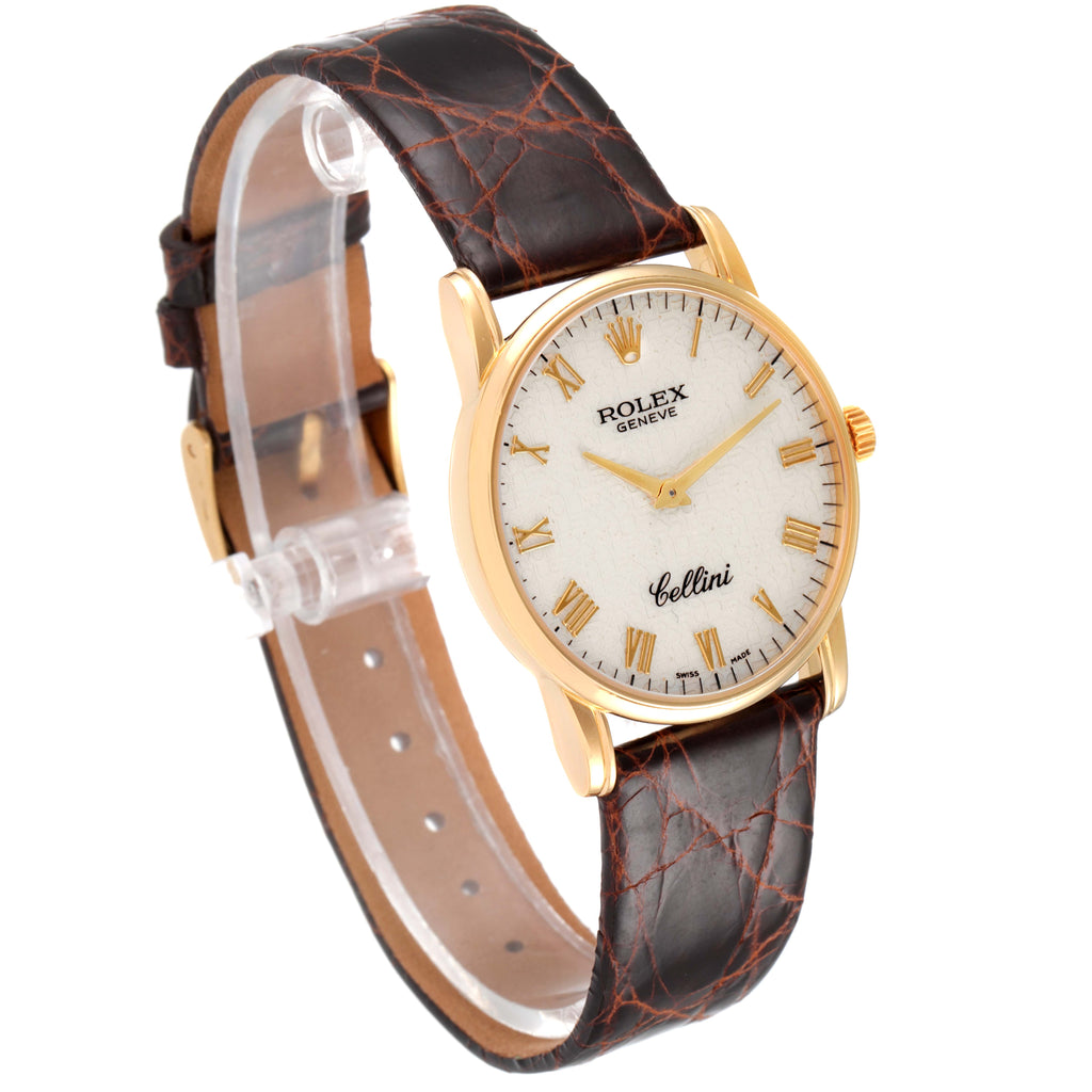 Rolex Cellini Classic Yellow Gold Anniversary Dial Black Strap Watch 5116 Box P