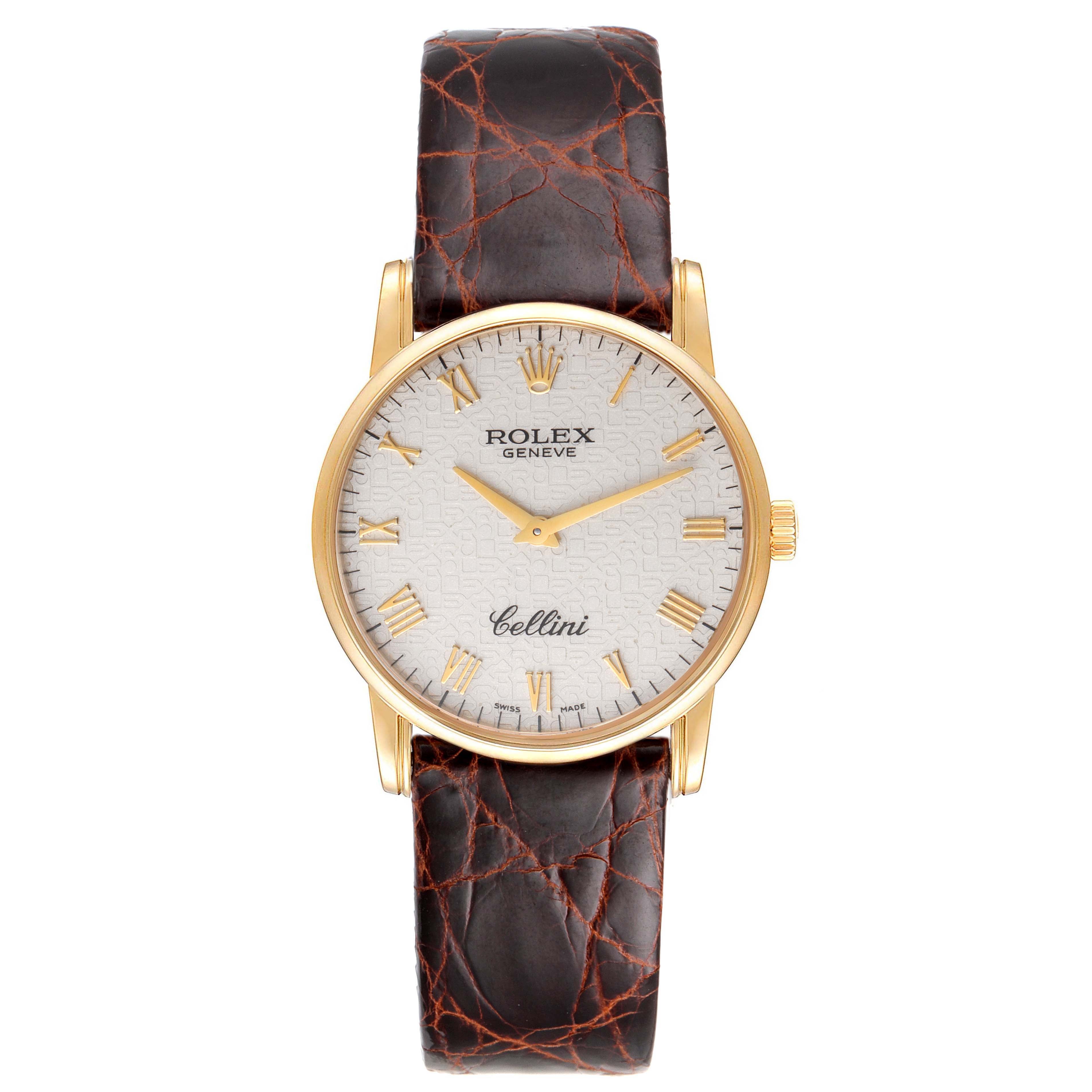 Rolex Cellini Classic Yellow Gold Anniversary Dial Black Strap Watch 5116 Box P