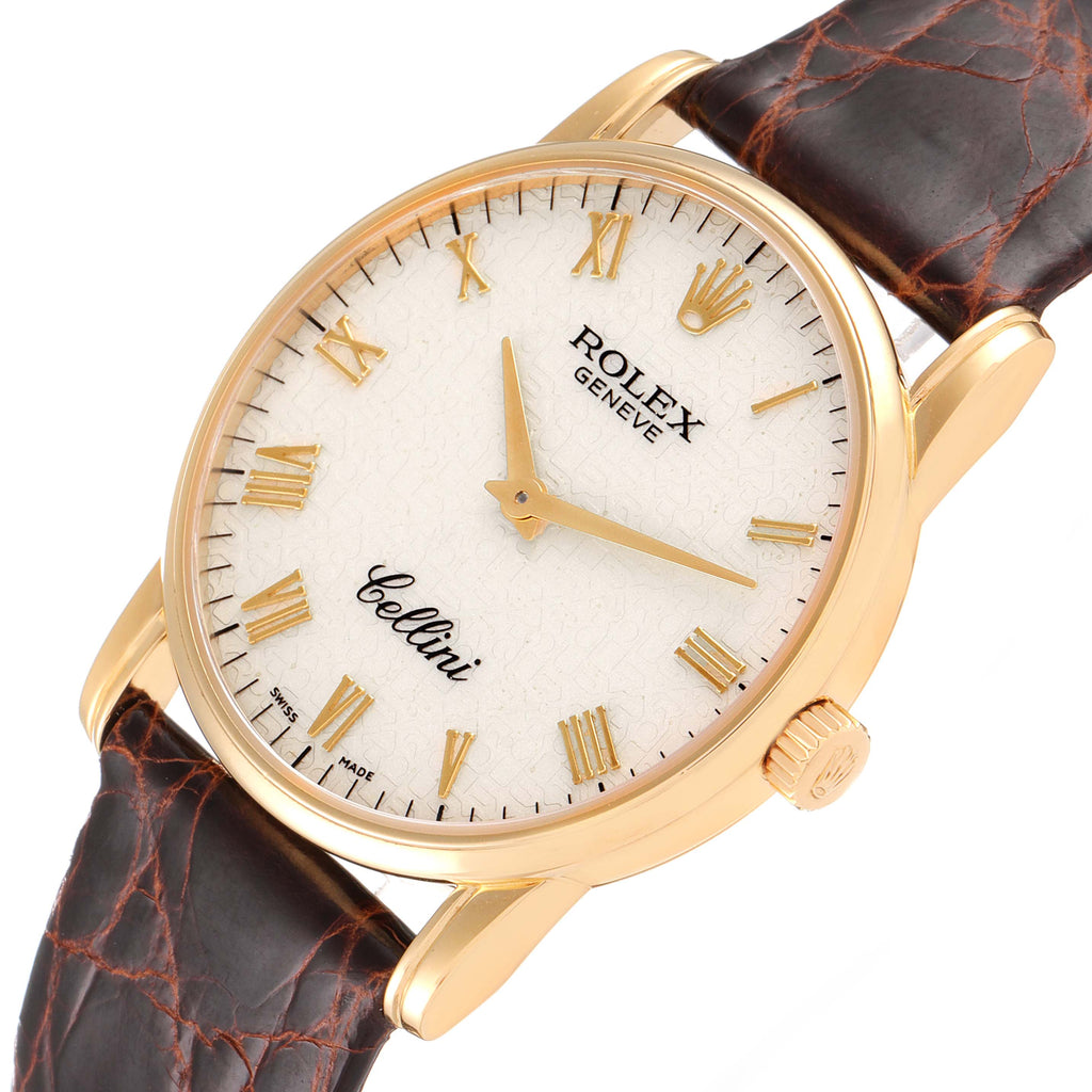 Rolex Cellini Classic Yellow Gold Anniversary Dial Black Strap Watch 5116 Box P