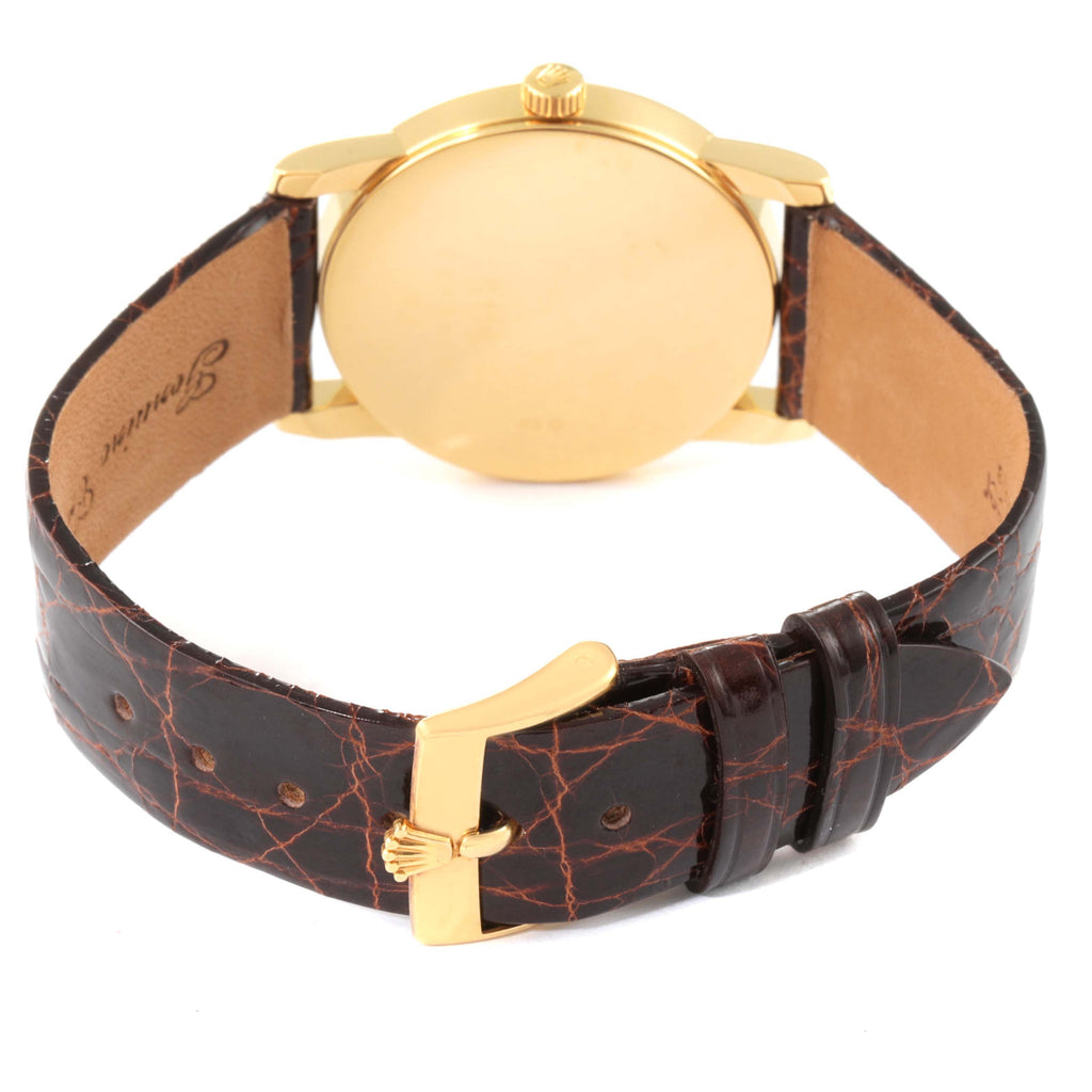 Rolex Cellini Classic Yellow Gold Anniversary Dial Black Strap Watch 5116 Box P