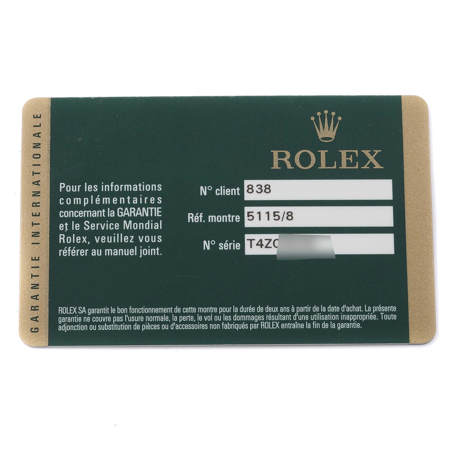 Rolex Cellini Classic Yellow Gold Anniversary Dial Mens Watch 5115 Card