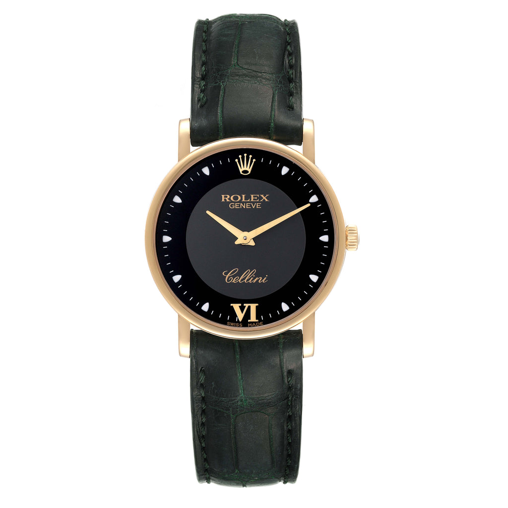 Rolex Cellini Classic Yellow Gold Black Dial Mens Watch 5115 Card