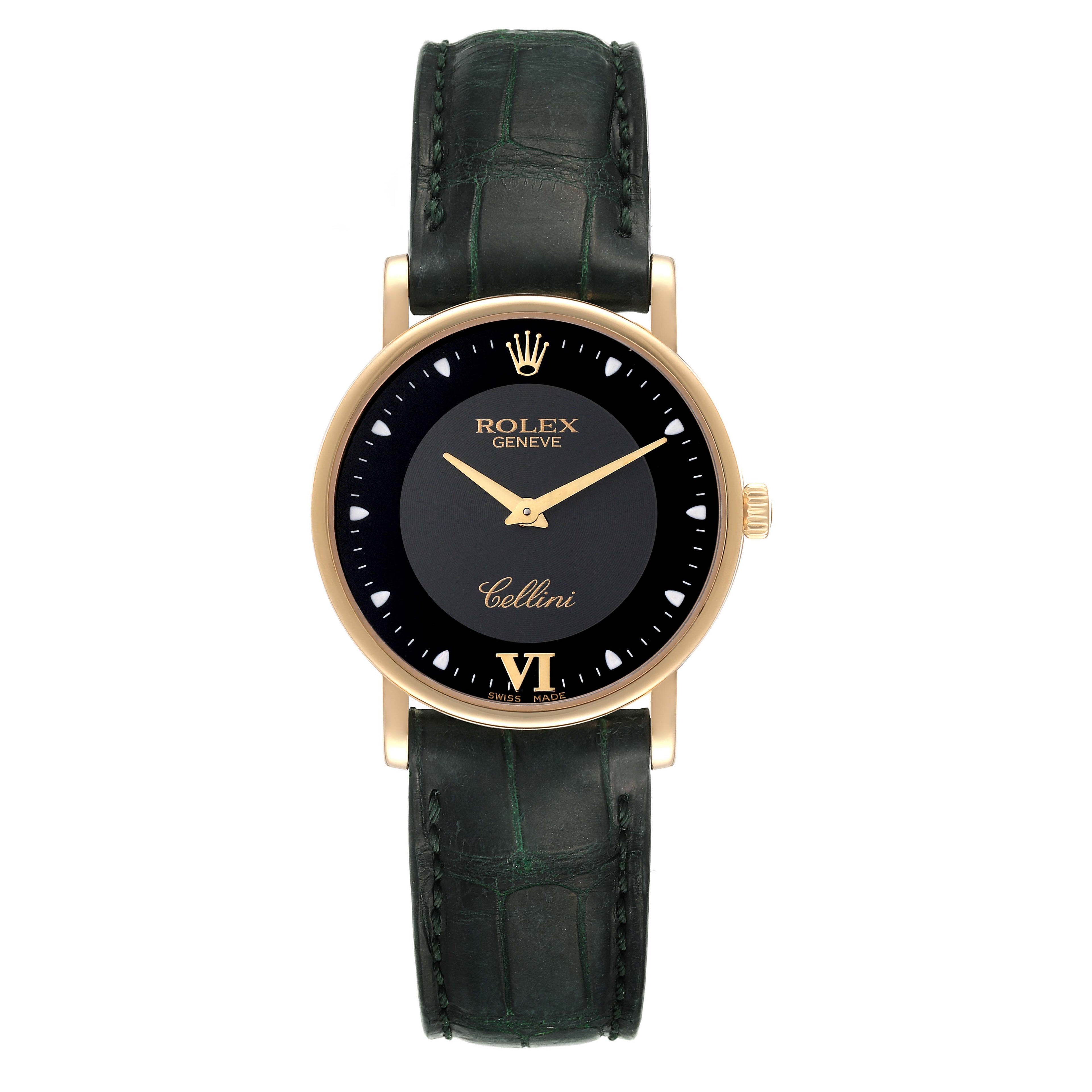 Rolex Cellini Classic Yellow Gold Black Dial Mens Watch 5115 Card