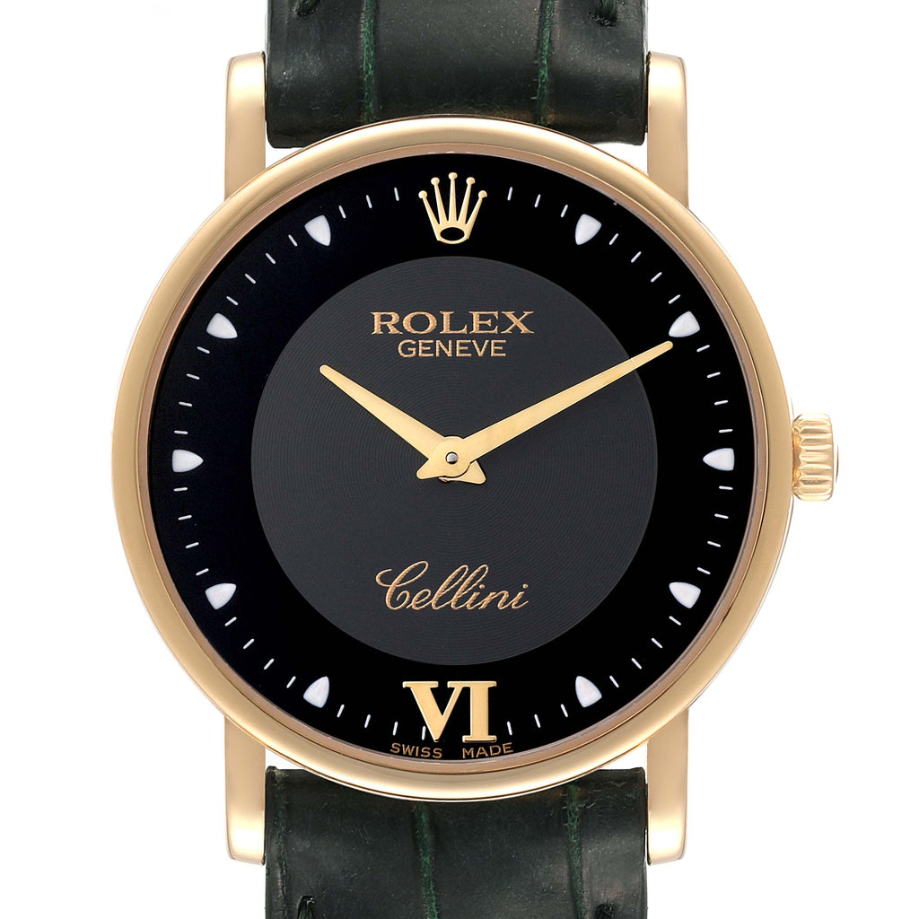 Rolex Cellini Classic Yellow Gold Black Dial Mens Watch 5115 Card