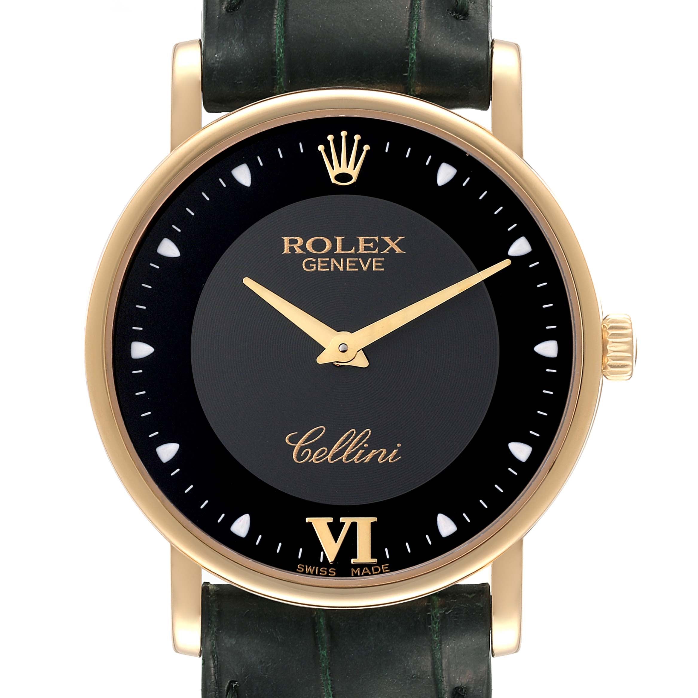 Rolex Cellini Classic Yellow Gold Black Dial Mens Watch 5115 Card