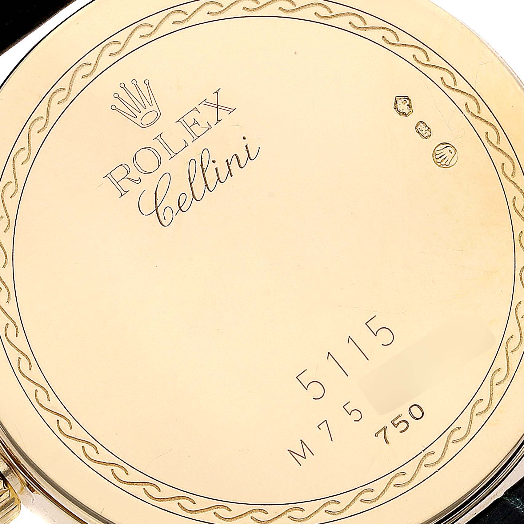 Rolex Cellini Classic Yellow Gold Black Dial Mens Watch 5115 Card