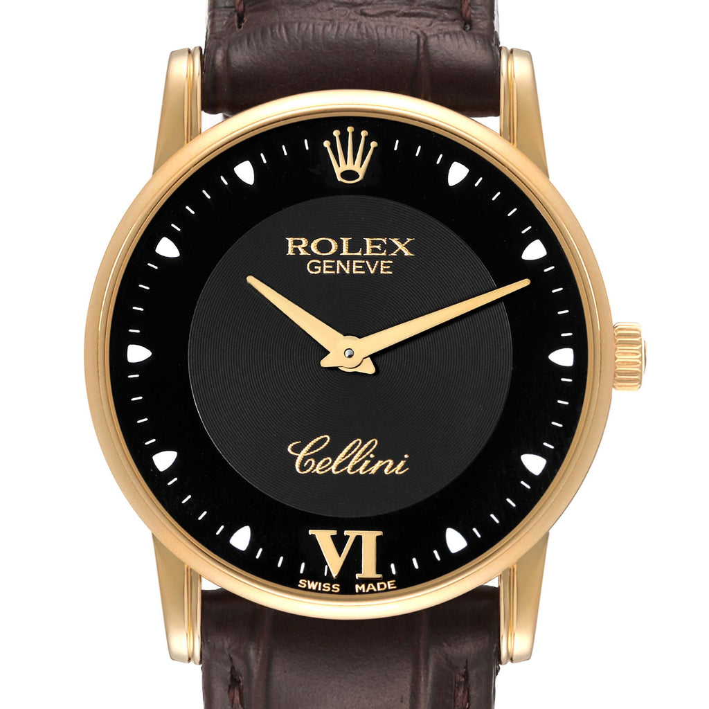 Rolex Cellini Classic Yellow Gold Black Dial Mens Watch 5116 Card