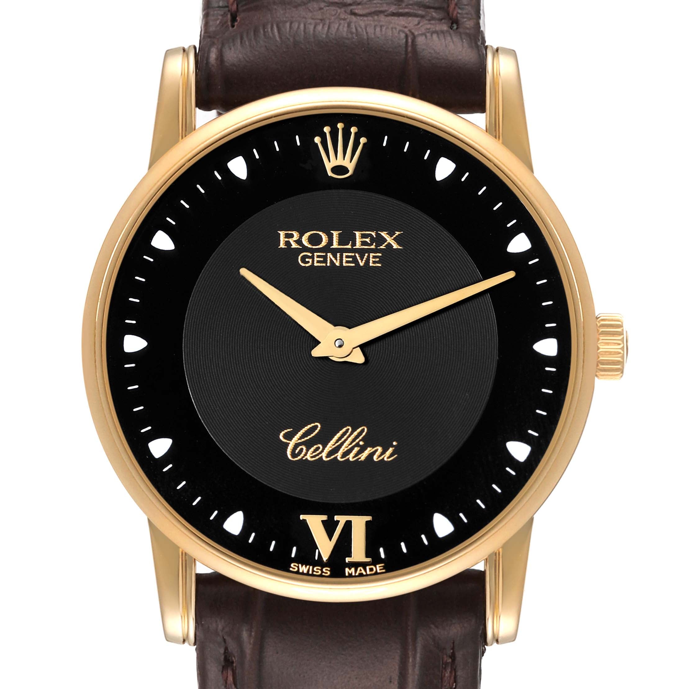 Rolex Cellini Classic Yellow Gold Black Dial Mens Watch 5116 Card