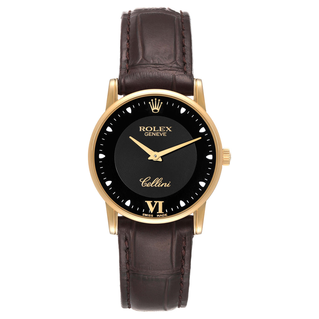 Rolex Cellini Classic Yellow Gold Black Dial Mens Watch 5116 Card