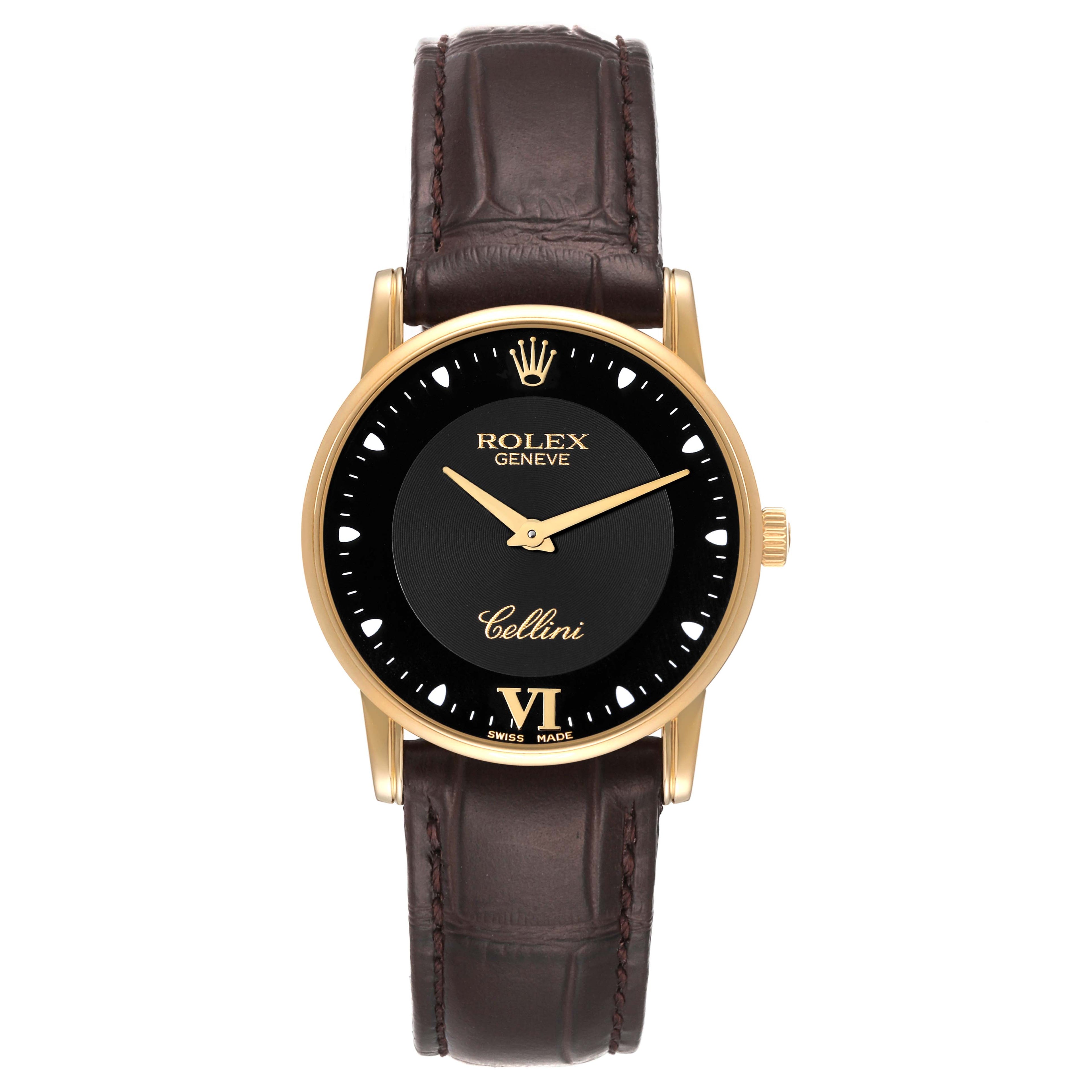 Rolex Cellini Classic Yellow Gold Black Dial Mens Watch 5116 Card
