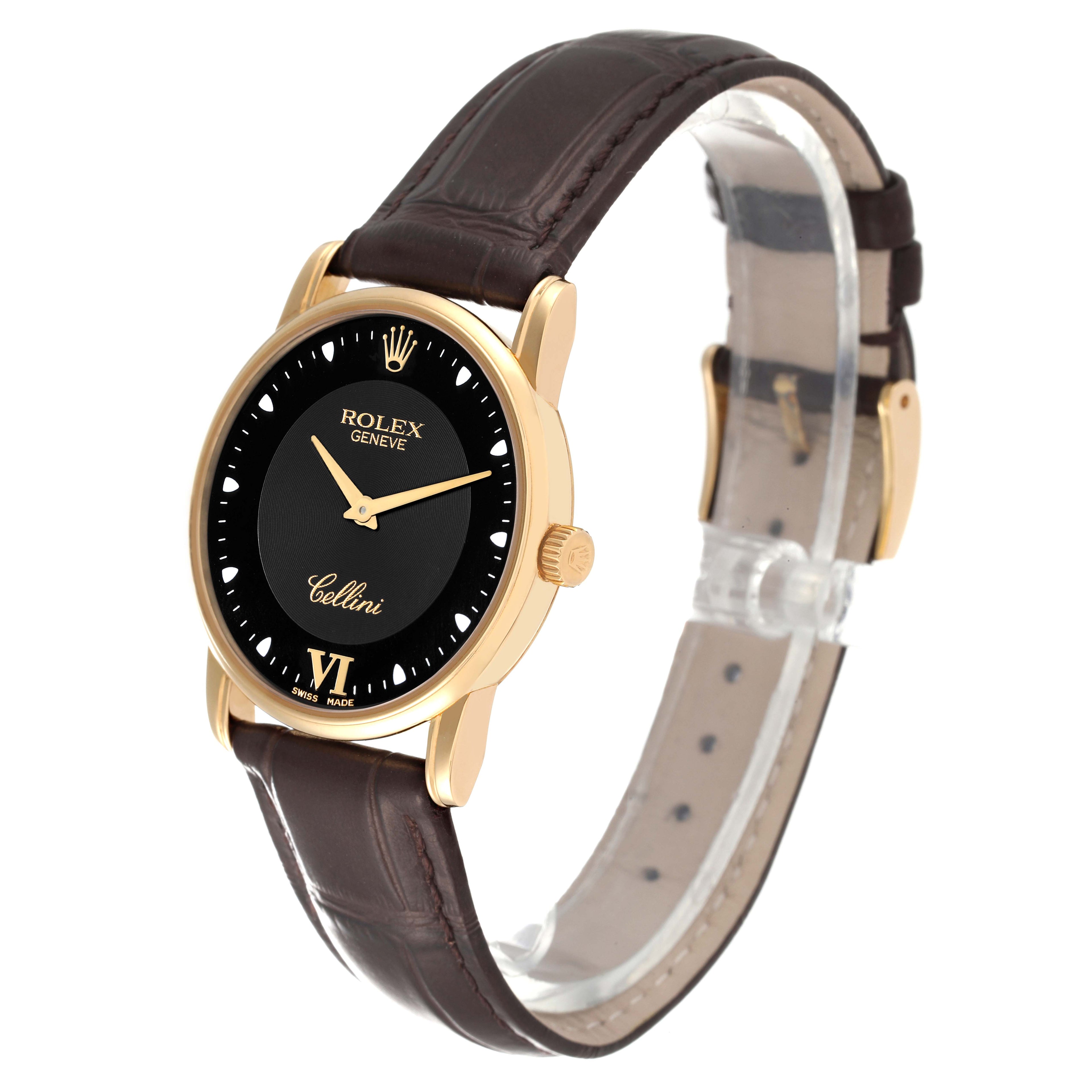 Rolex Cellini Classic Yellow Gold Black Dial Mens Watch 5116 Card