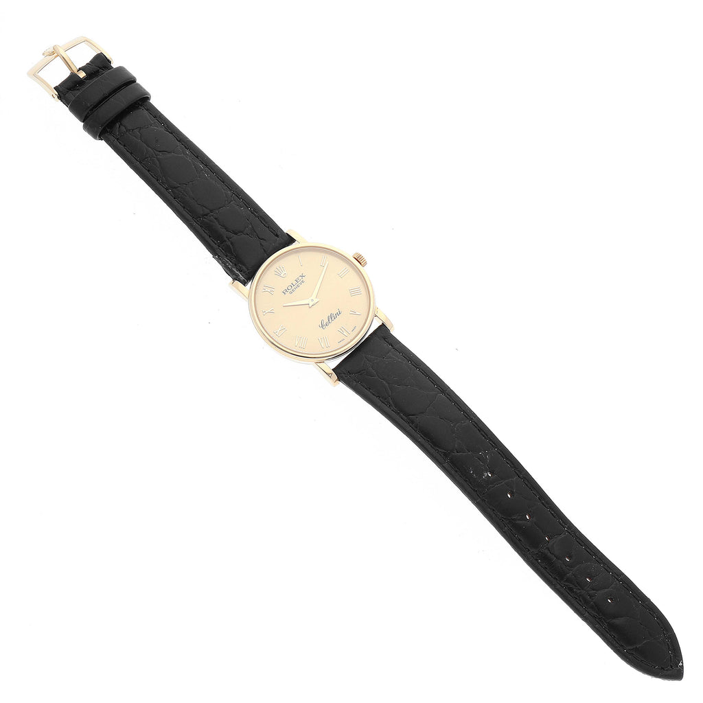 Rolex Cellini Classic Yellow Gold Black Strap Mens Watch 5115