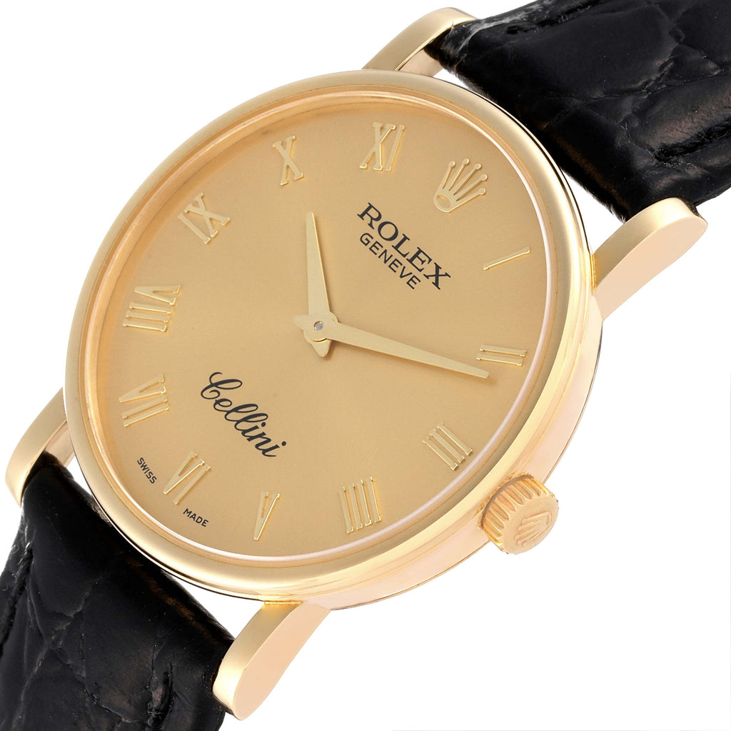 Rolex Cellini Classic Yellow Gold Black Strap Mens Watch 5115
