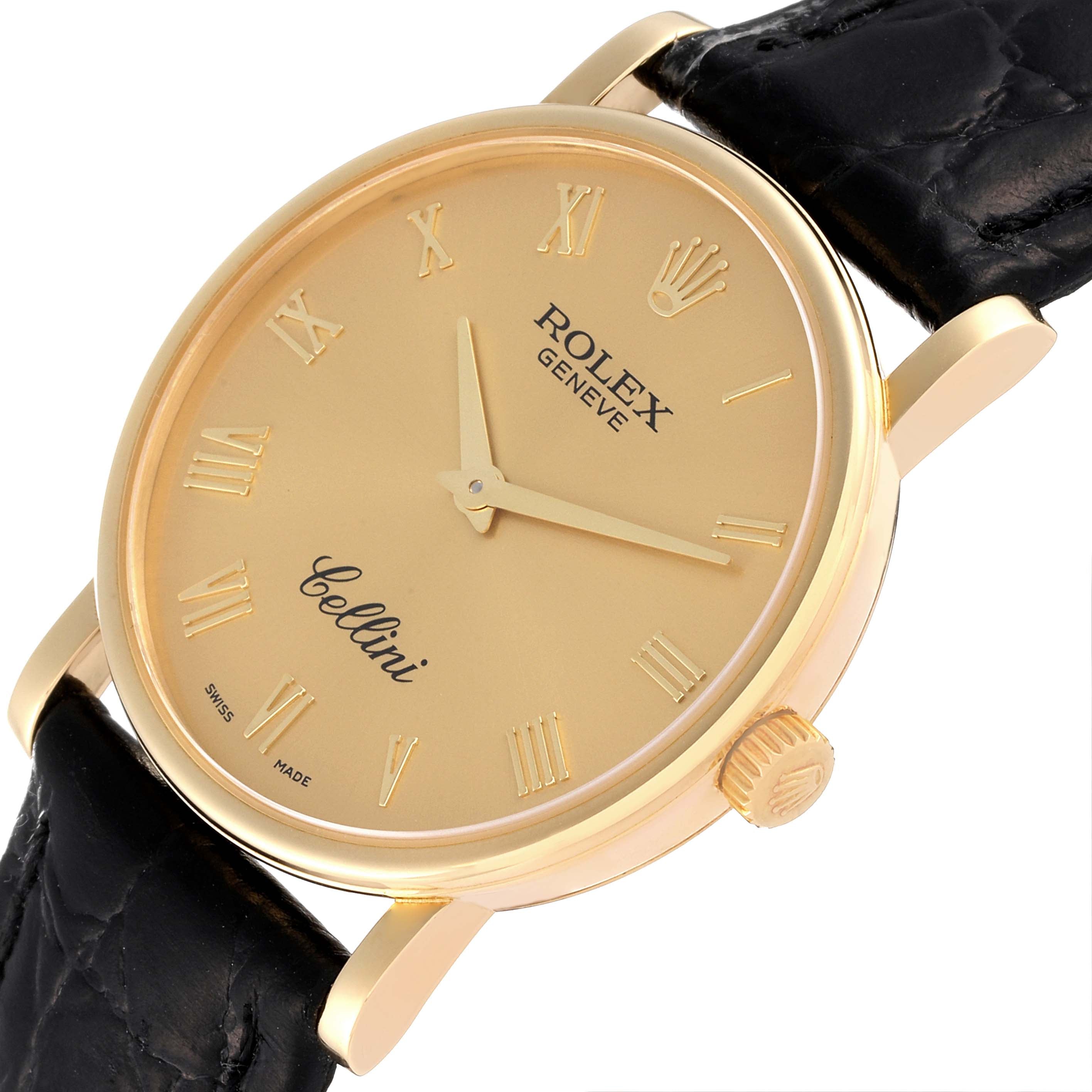 Rolex Cellini Classic Yellow Gold Black Strap Mens Watch 5115