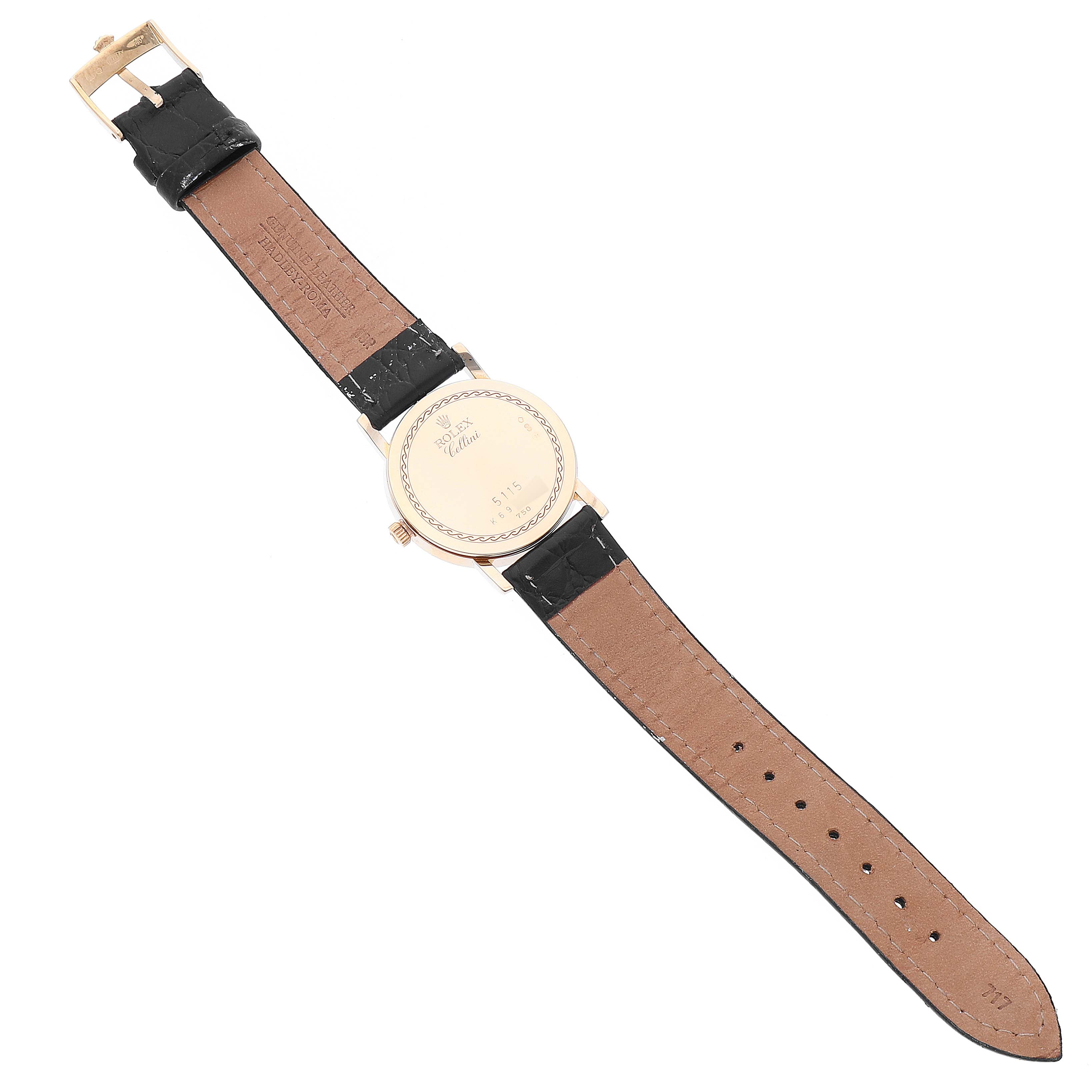 Rolex Cellini Classic Yellow Gold Black Strap Mens Watch 5115