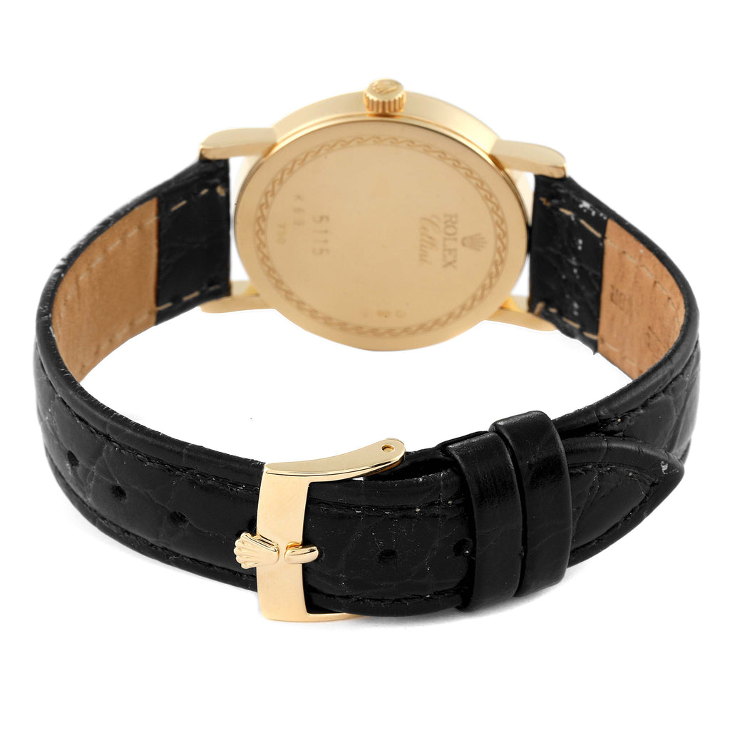 Rolex Cellini Classic Yellow Gold Black Strap Mens Watch 5115