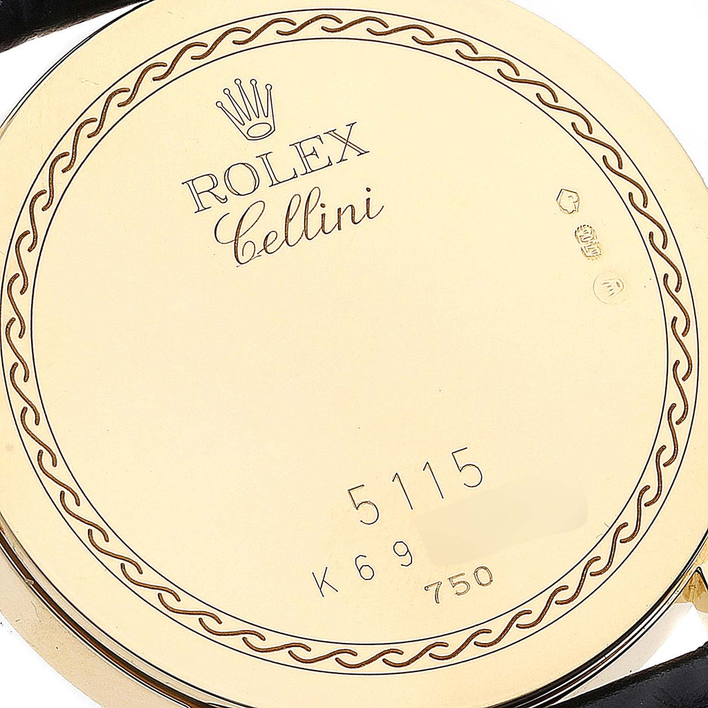 Rolex Cellini Classic Yellow Gold Black Strap Mens Watch 5115