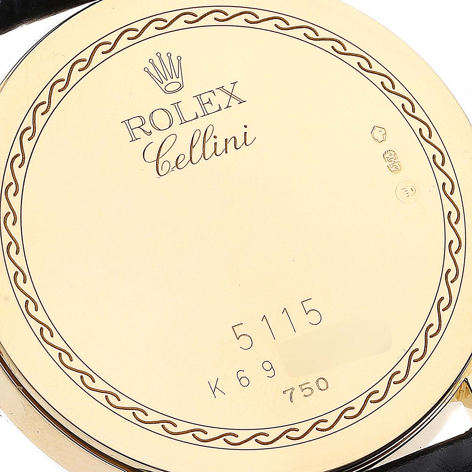 Rolex Cellini Classic Yellow Gold Black Strap Mens Watch 5115