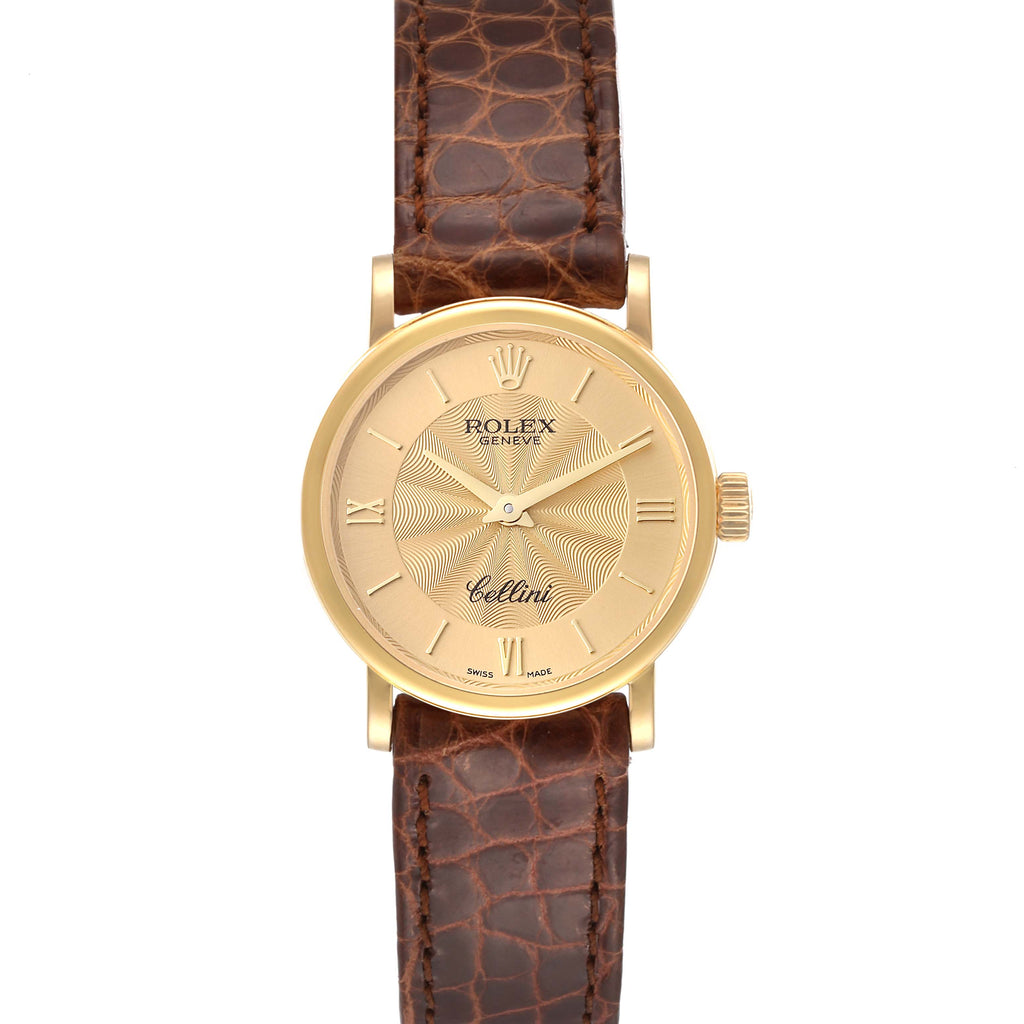 Rolex Cellini Classic Yellow Gold Brown Strap Ladies Watch 6110