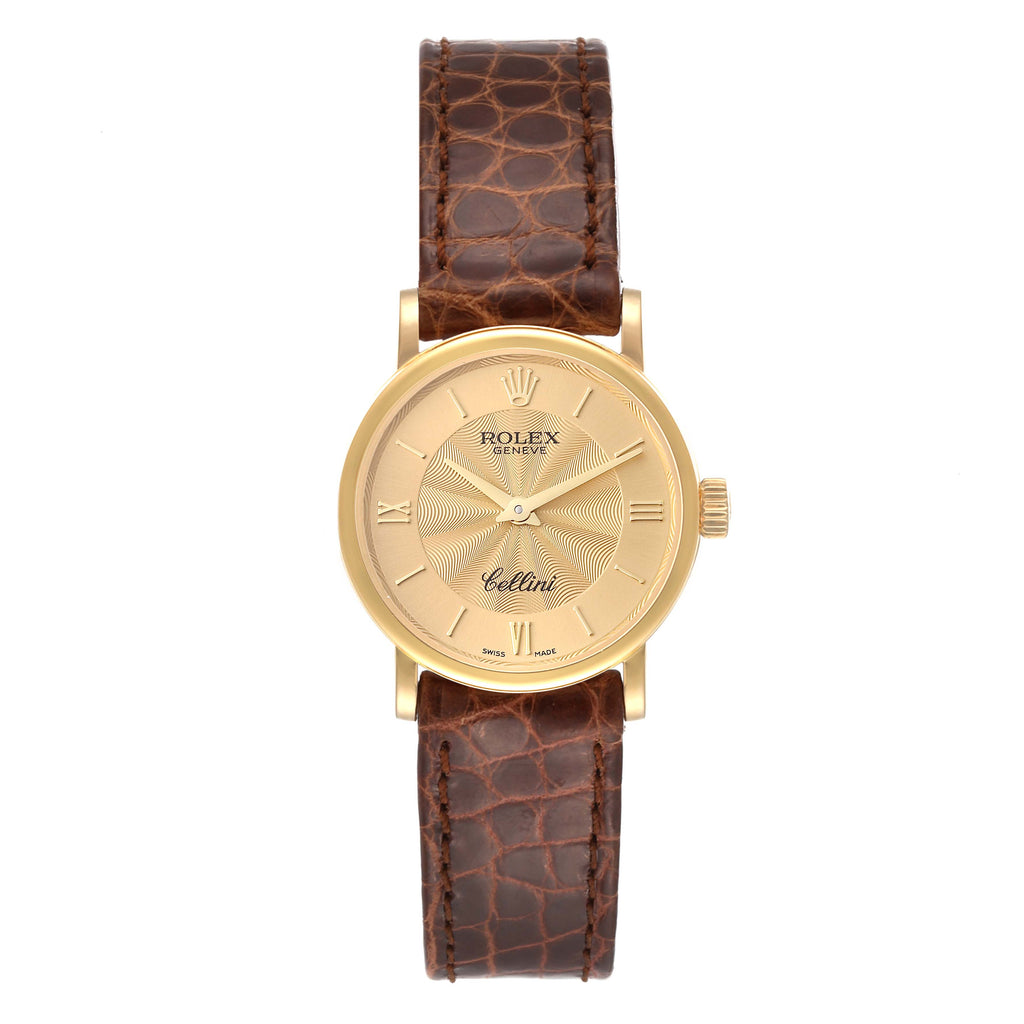 Rolex Cellini Classic Yellow Gold Brown Strap Ladies Watch 6110