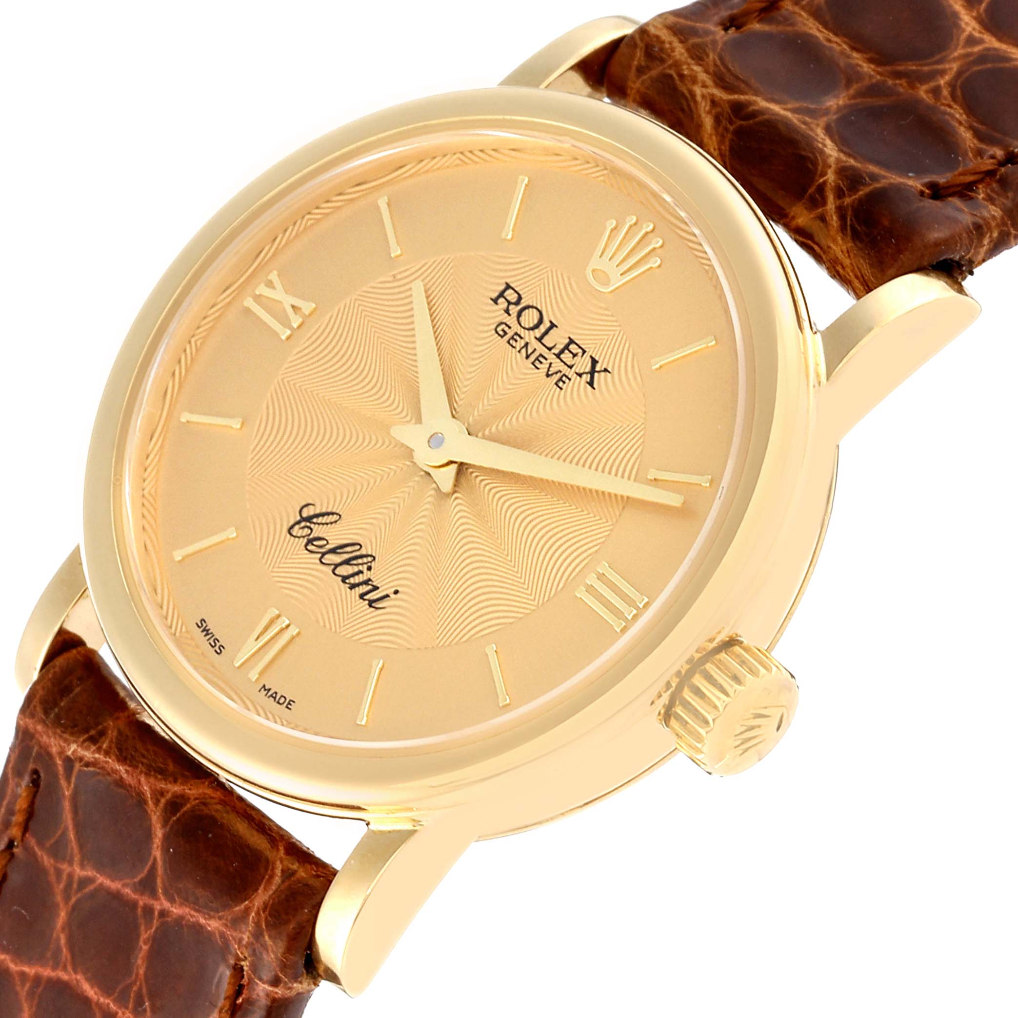 Rolex Cellini Classic Yellow Gold Brown Strap Ladies Watch 6110