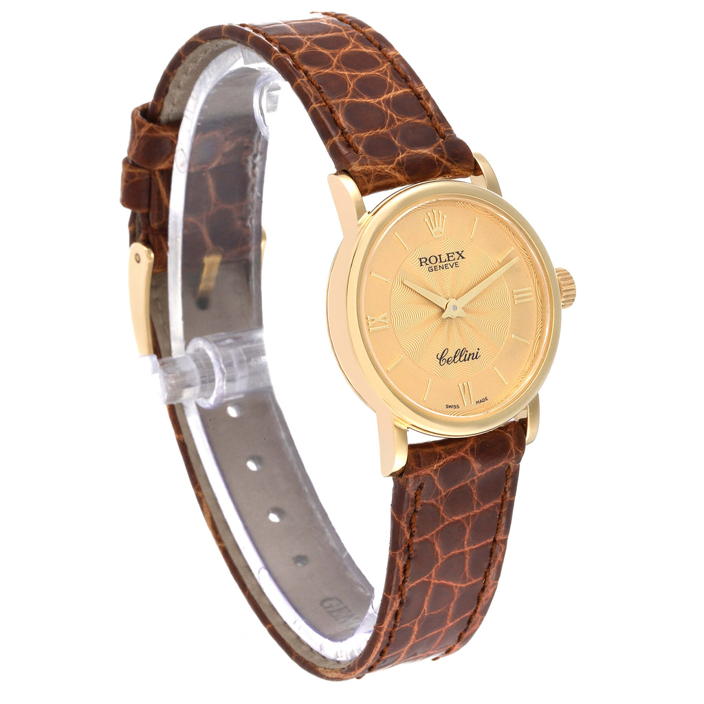 Rolex Cellini Classic Yellow Gold Brown Strap Ladies Watch 6110