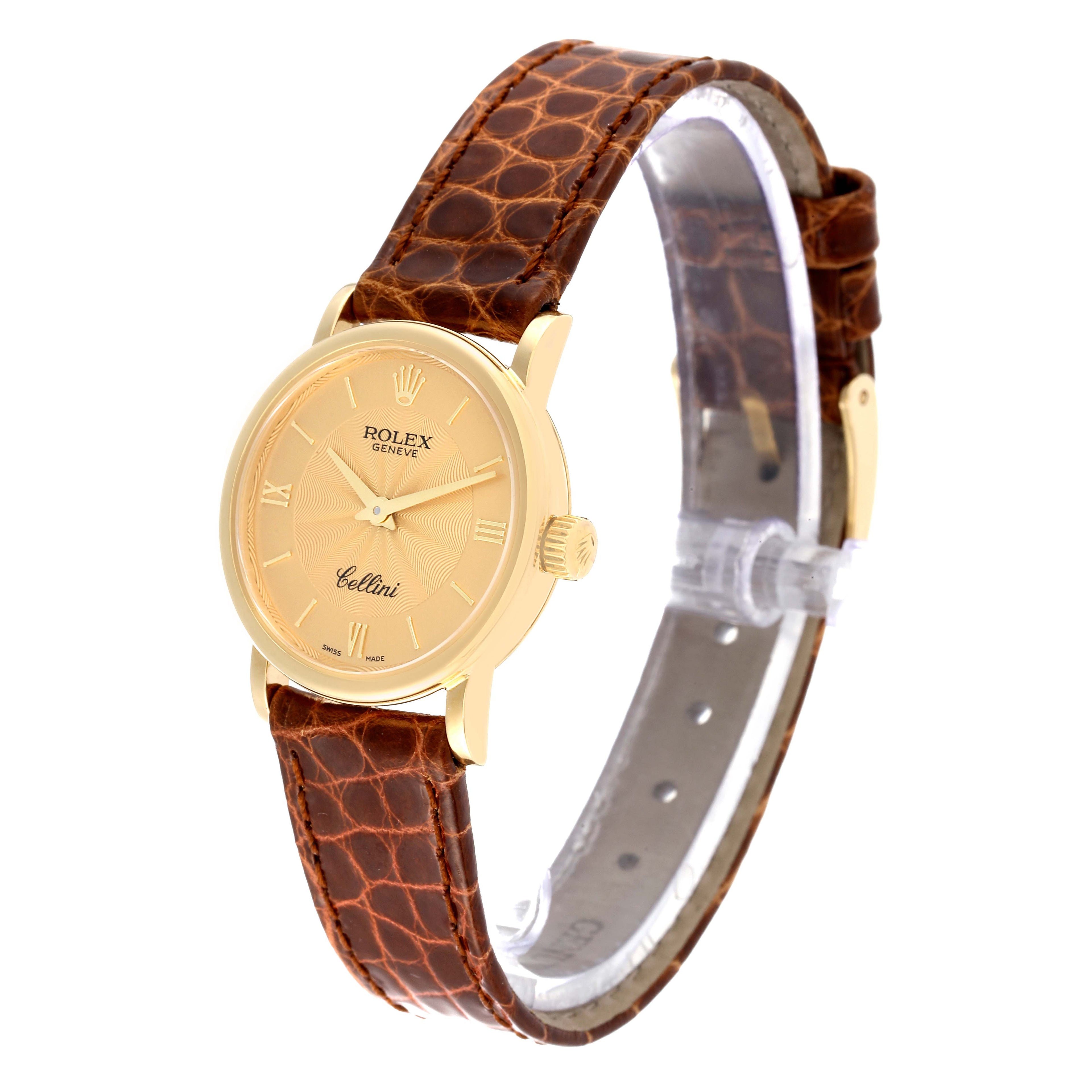 Rolex Cellini Classic Yellow Gold Brown Strap Ladies Watch 6110