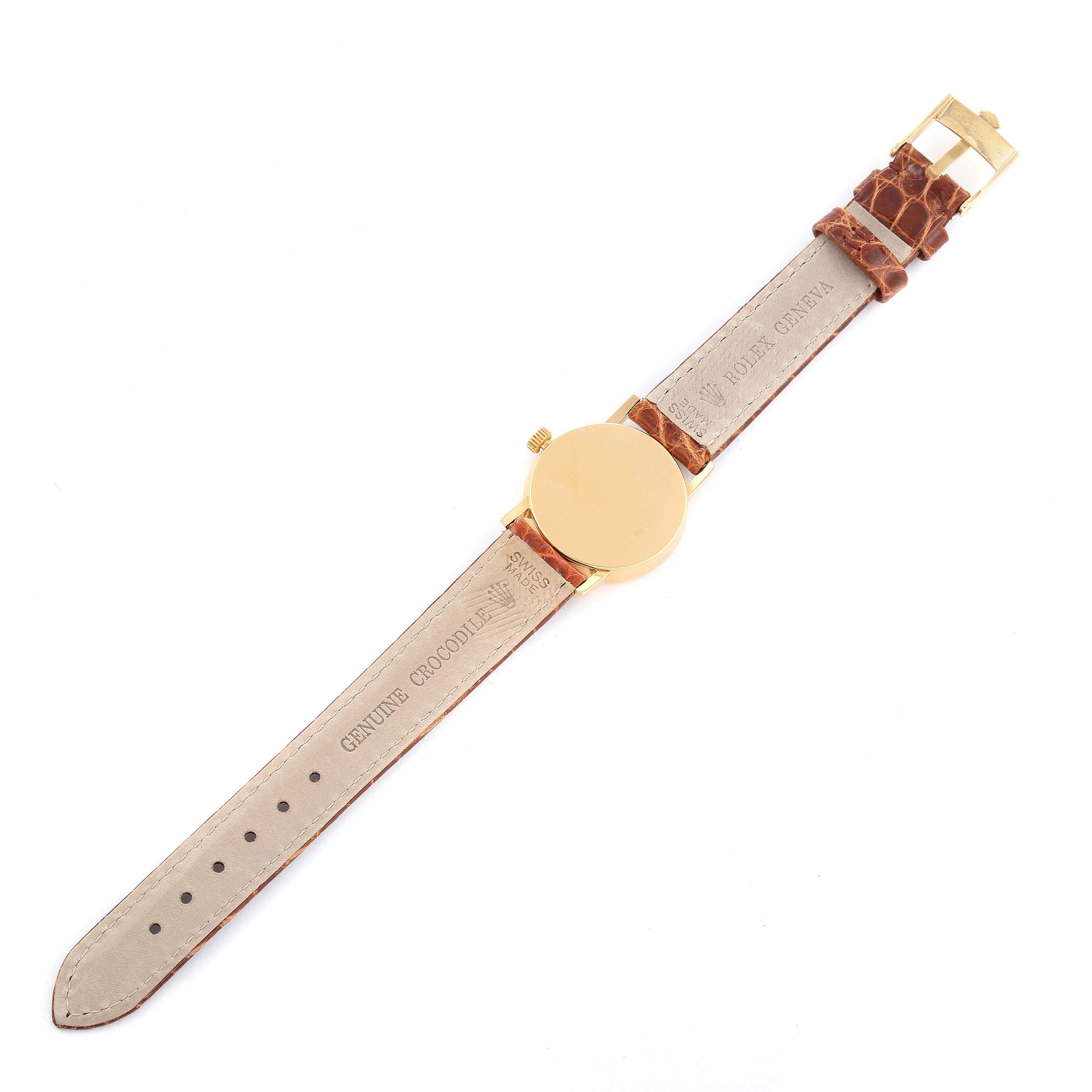 Rolex Cellini Classic Yellow Gold Brown Strap Ladies Watch 6110