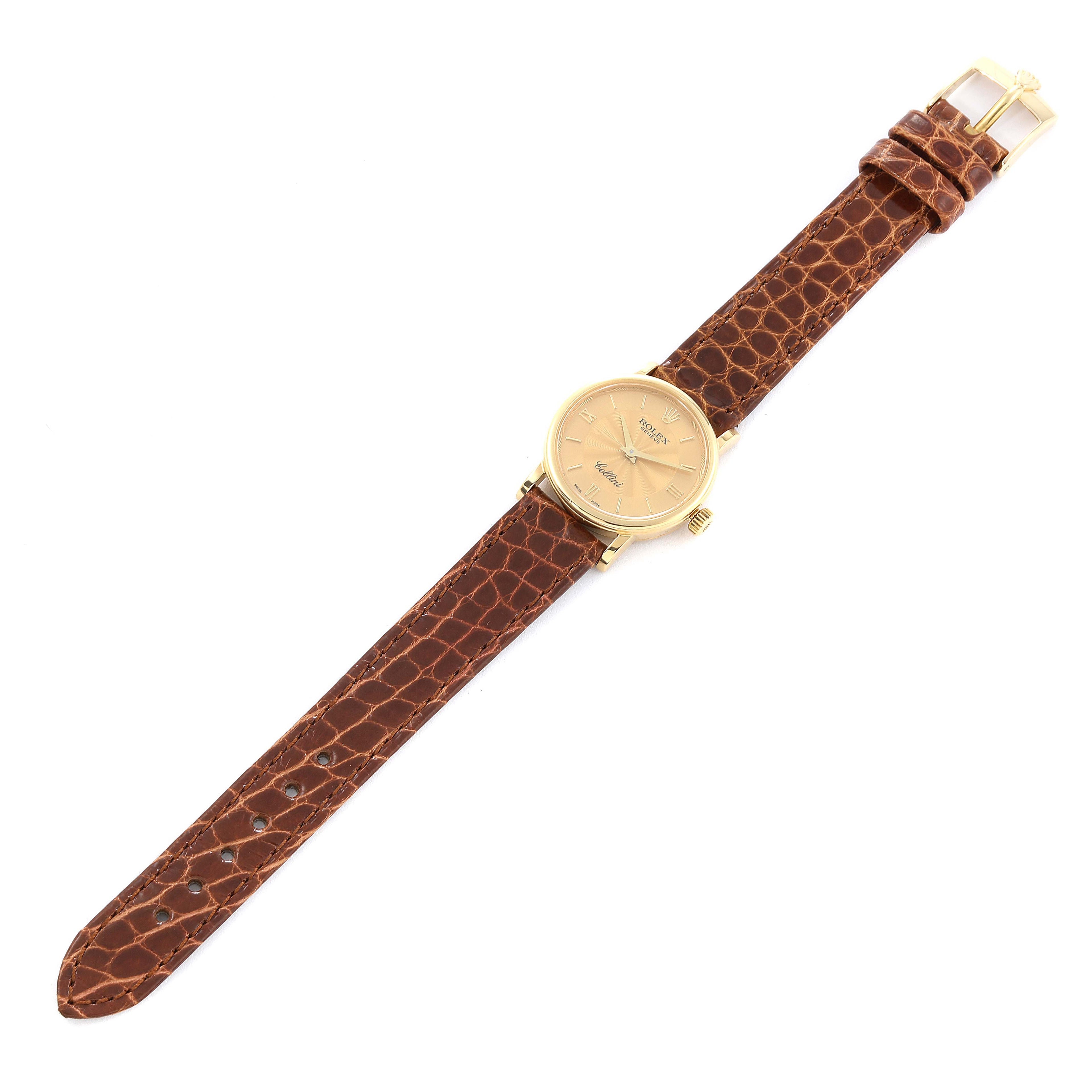 Rolex Cellini Classic Yellow Gold Brown Strap Ladies Watch 6110