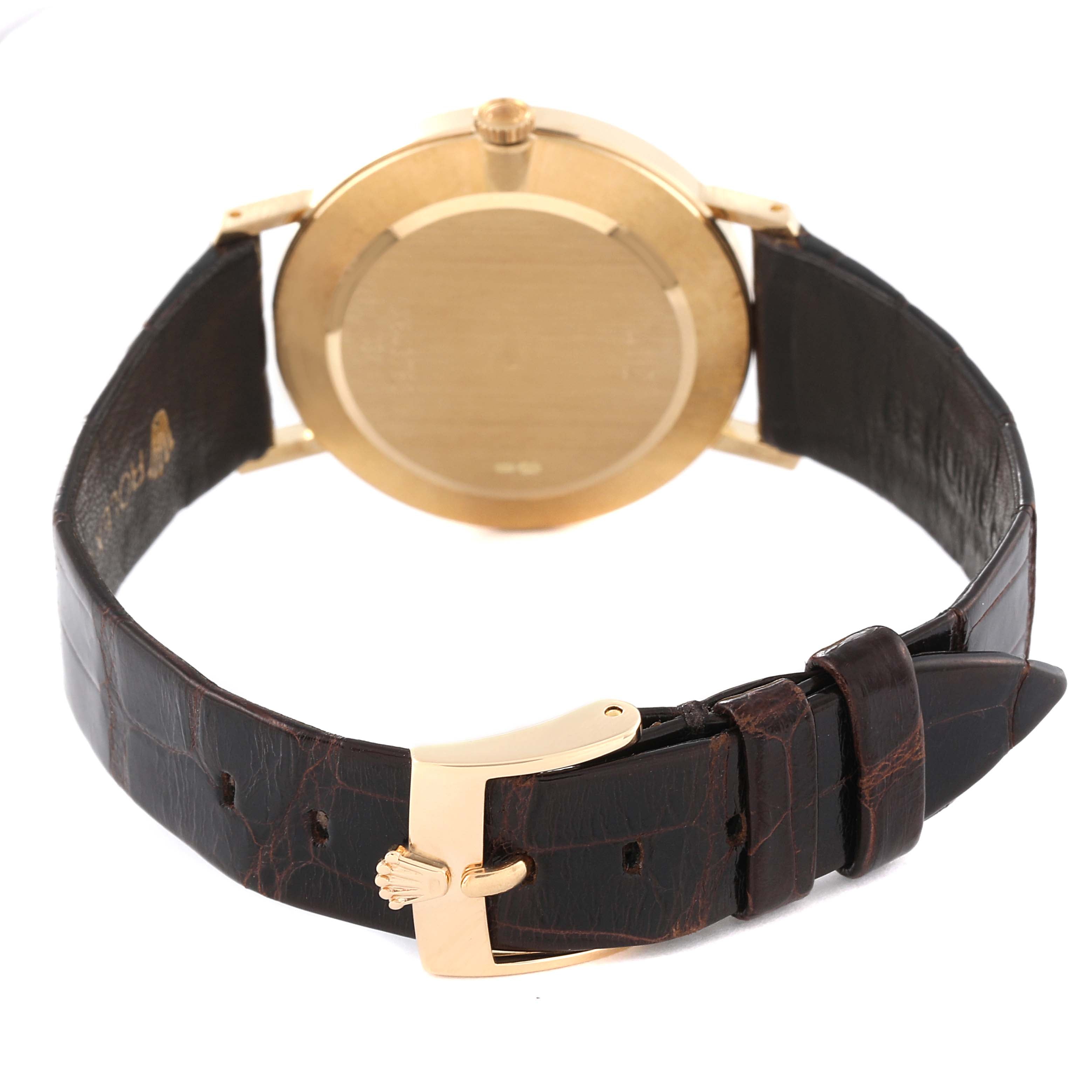 Rolex Cellini Classic Yellow Gold Brown Strap Mens Watch 4112 Papers