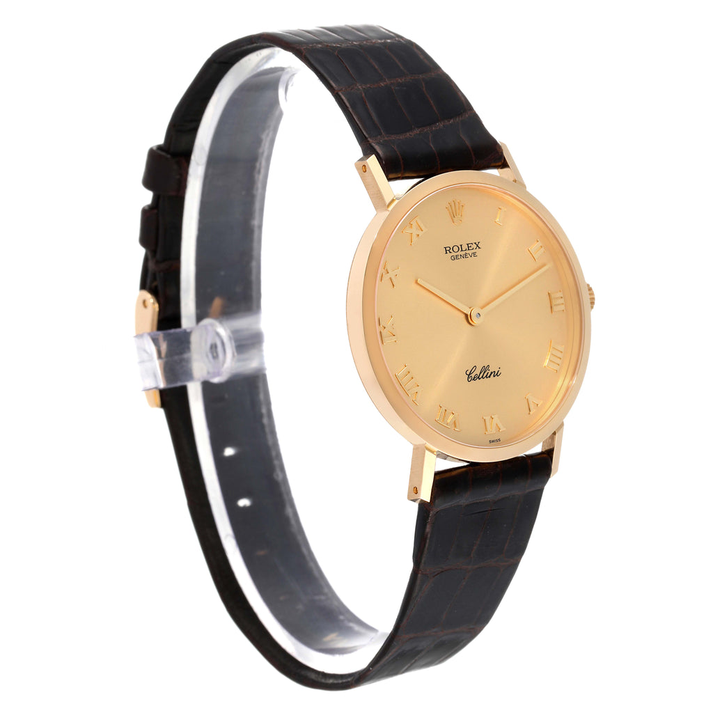 Rolex Cellini Classic Yellow Gold Brown Strap Mens Watch 4112 Papers