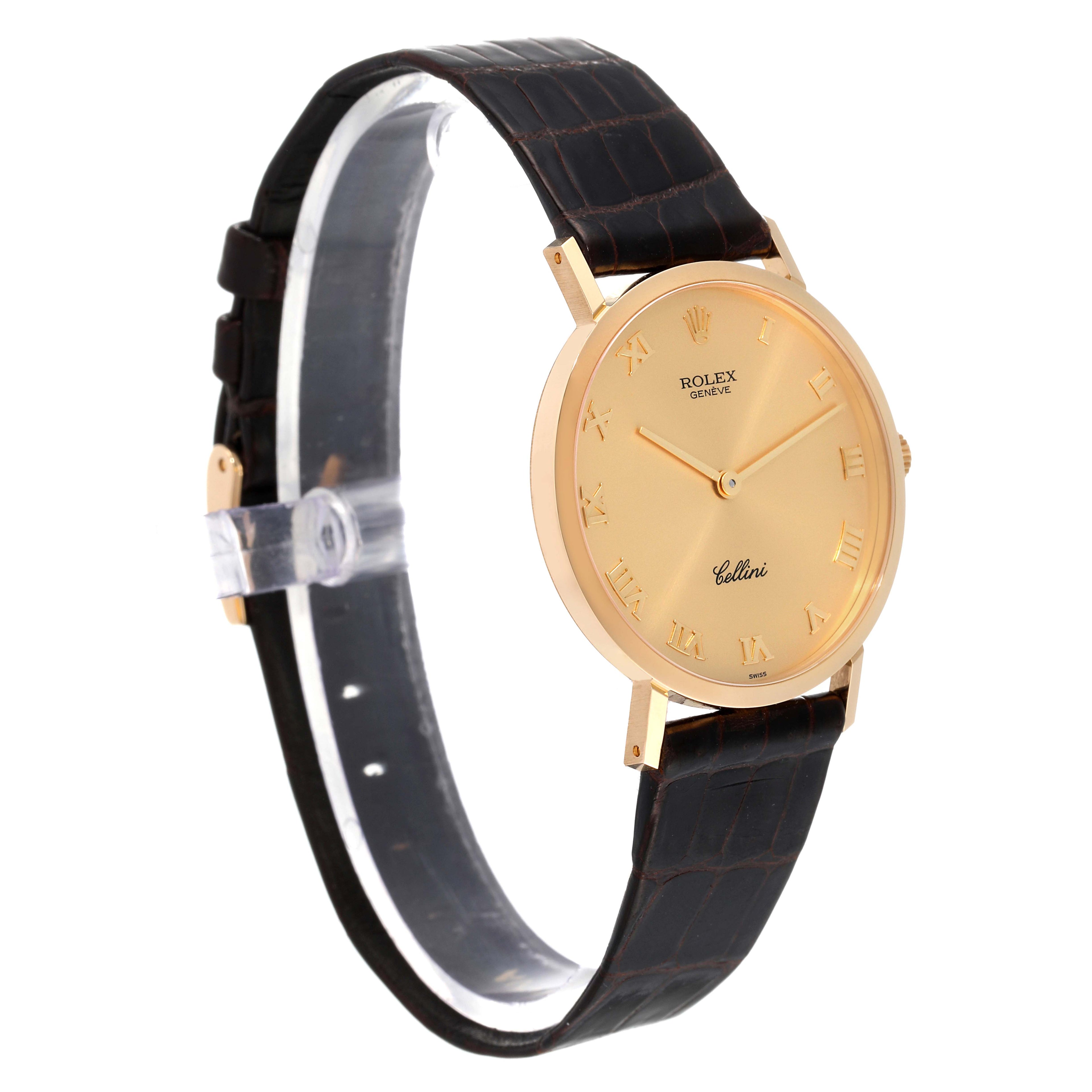 Rolex Cellini Classic Yellow Gold Brown Strap Mens Watch 4112 Papers